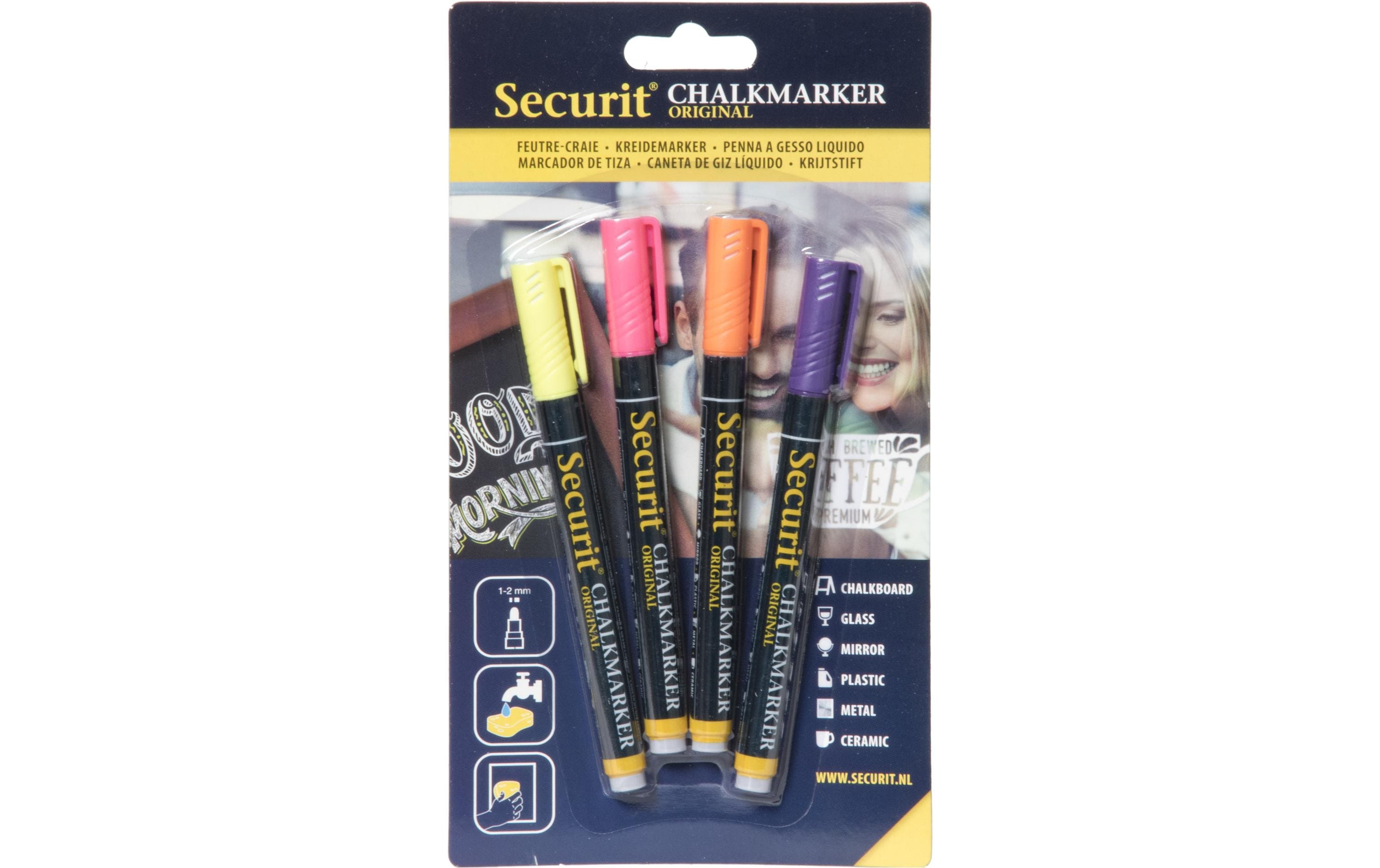 Securit Kreidemarker 1-2 mm 4 Stück gelb, pink, orange, violett