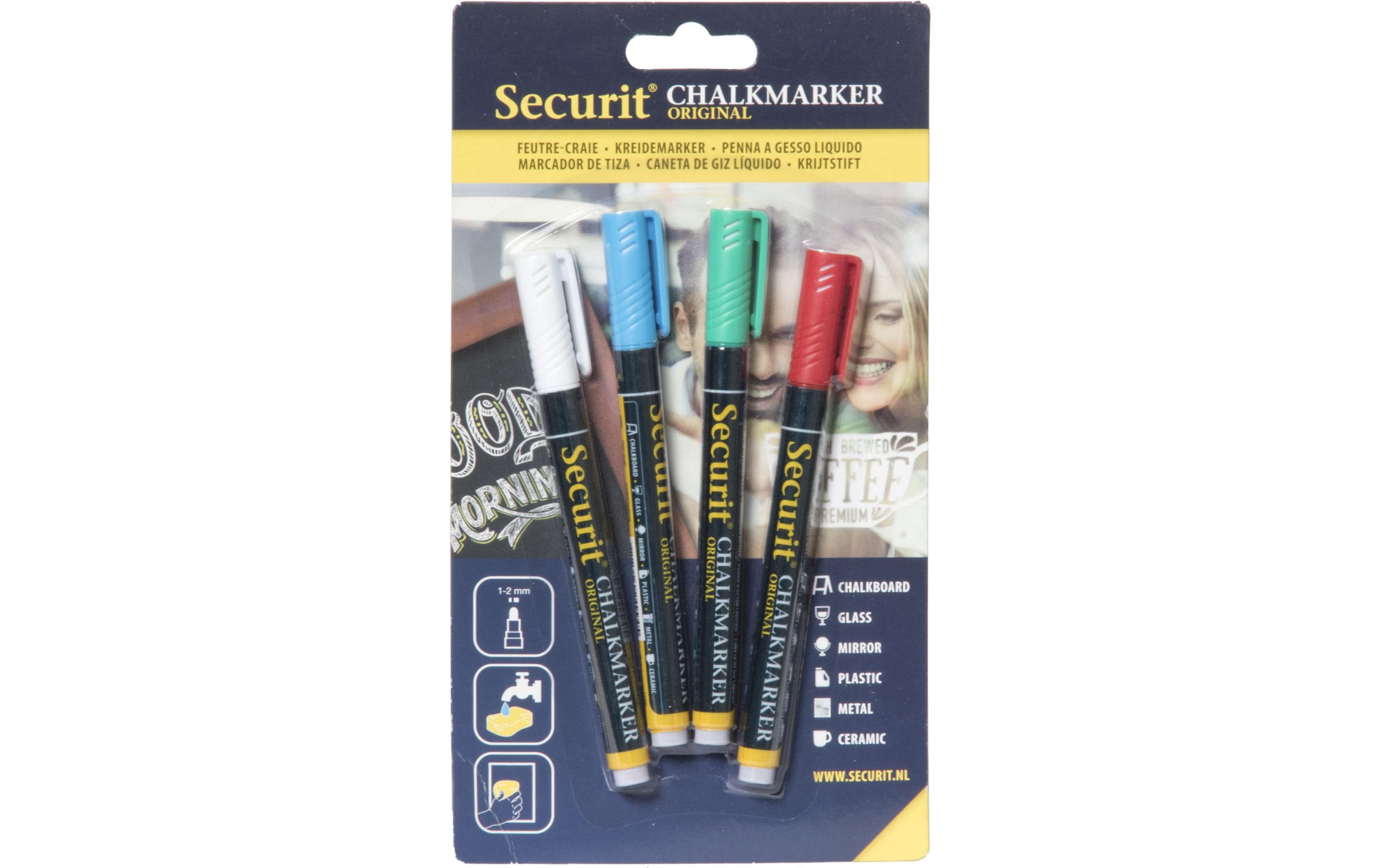 Securit Kreidemarker 1-2 mm 4 Stück weiss, blau. grün, rot