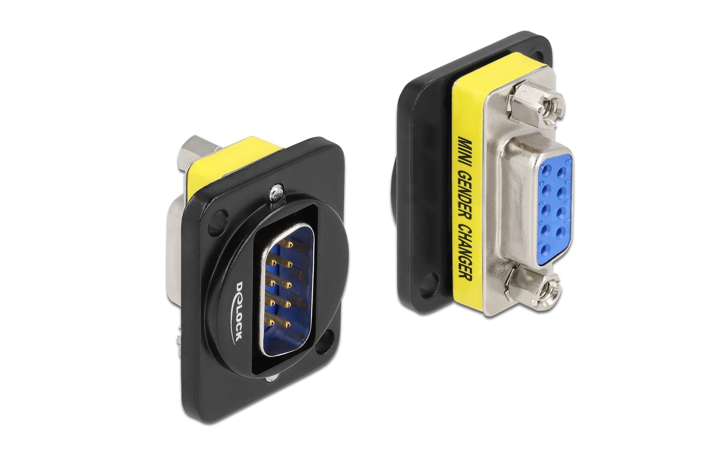 Delock Terminalblock  DB9Stecker/DB9Buchse schwarz, D-Typ Modul, 1x extern, 1x intern
