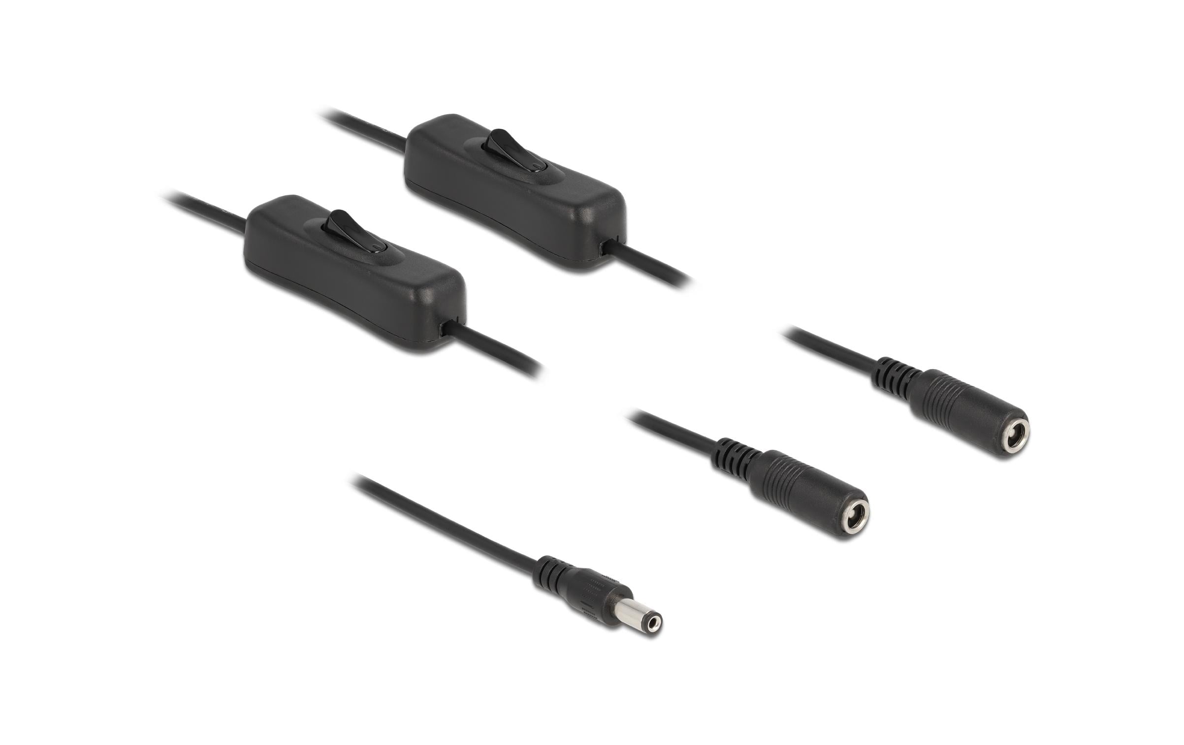 Delock DC 5.5x2.1mm Stecker zu 2x DC Buchse Mit Schalter,1m,Schwarz