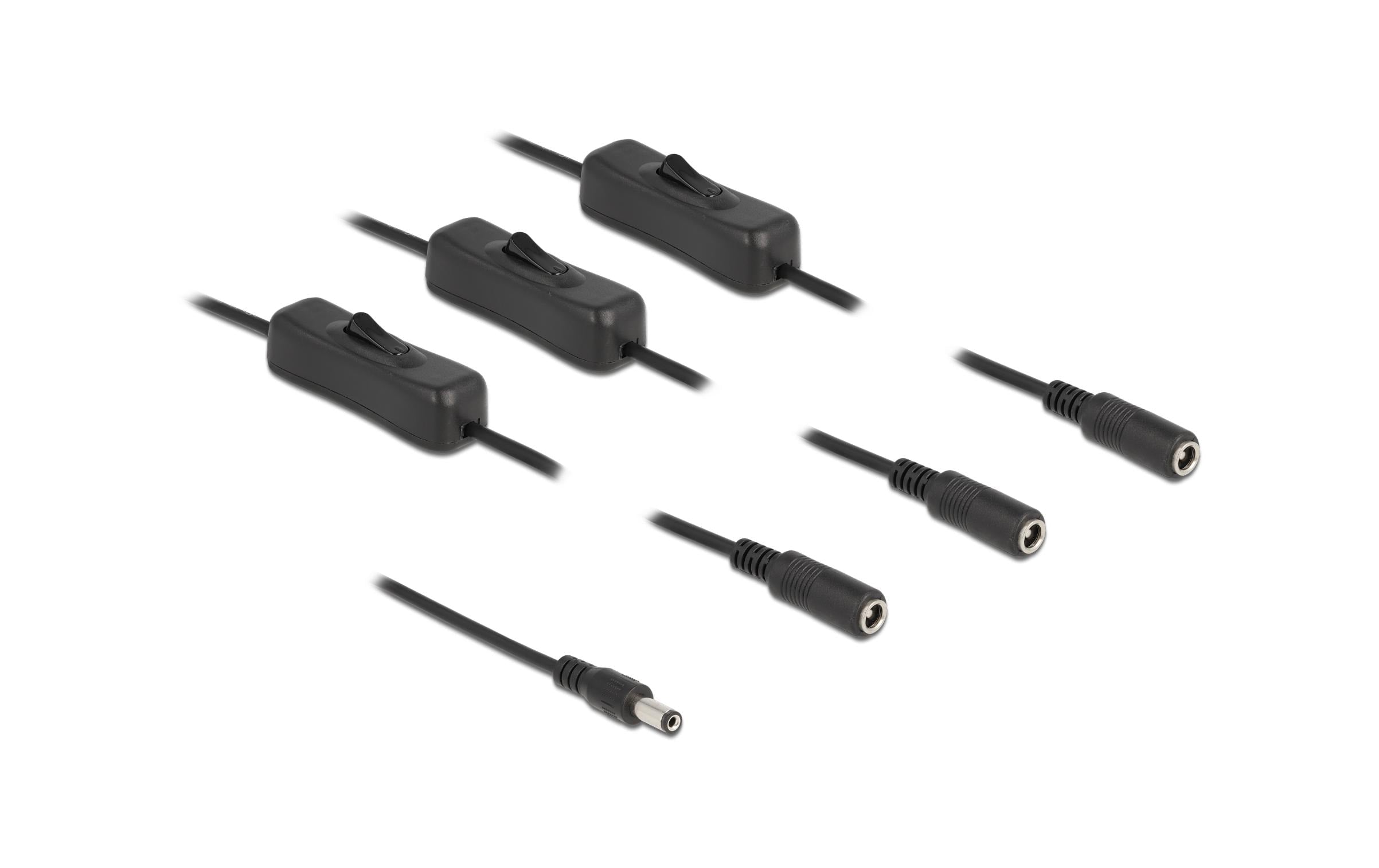 Delock DC 5.5x2.1mm Stecker zu 3x DC Buchse Mit Schalter,1m,Schwarz