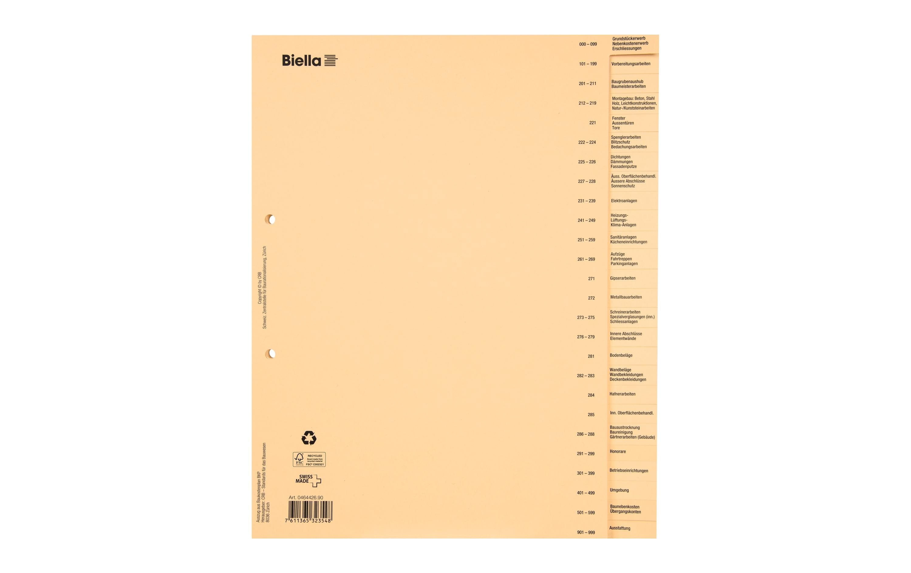 Biella Bauabrechnungsregister A4, 26-teilig deutsch, braun