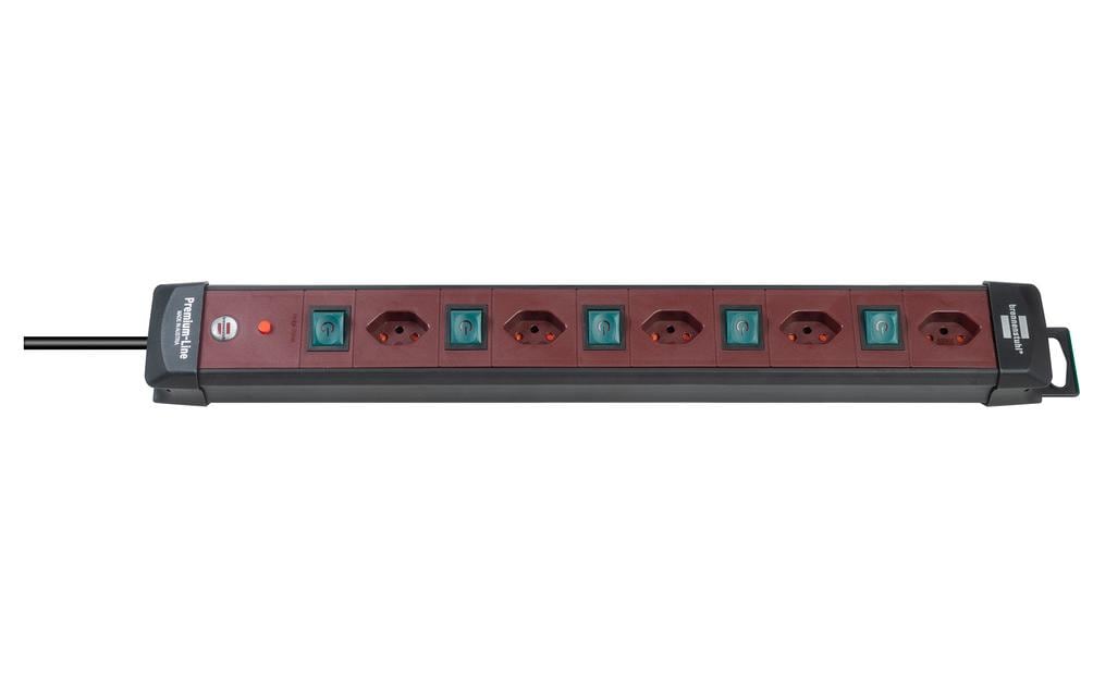 Steckdosenleiste 5xT13, quer, mit 5Schalter Schalter leuchtend, schwarz/bordeaux