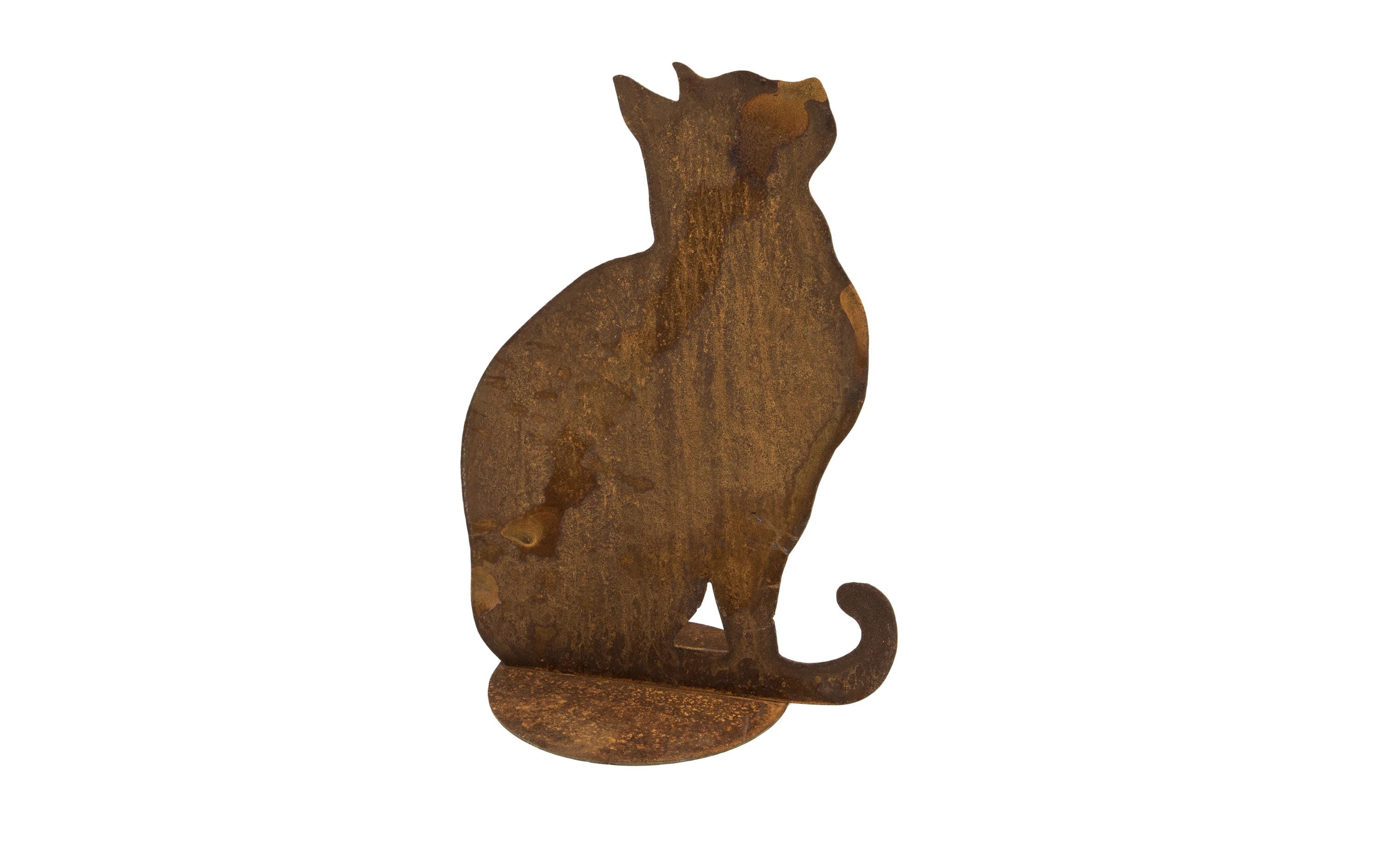 Ambiance Katze sitzend auf Platte Metall rost, H: 35 cm