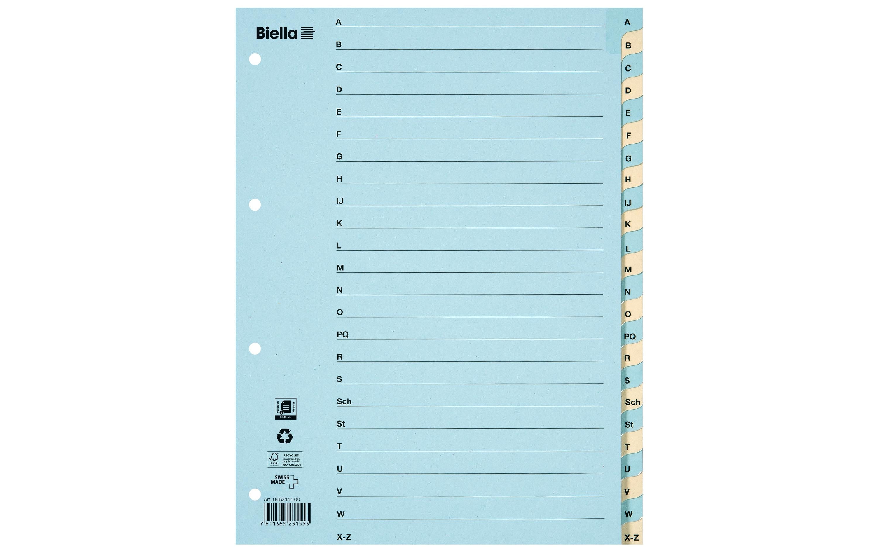 Biella Register Karton A4 A-Z, 4Loch blau,gelb 1 Stück