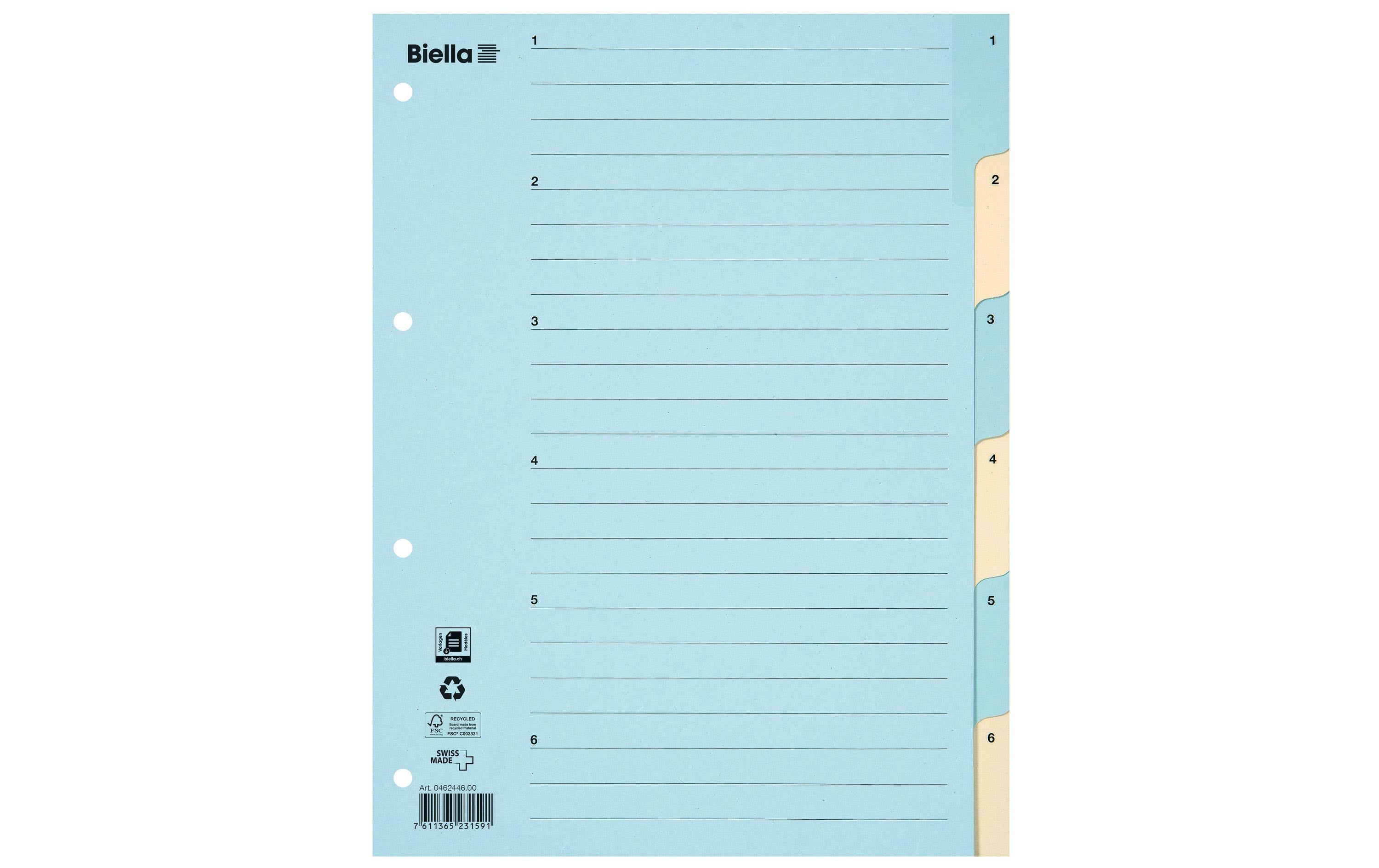 Biella Register Karton A4 1-6, 4Loch blau,gelb 1 Stück