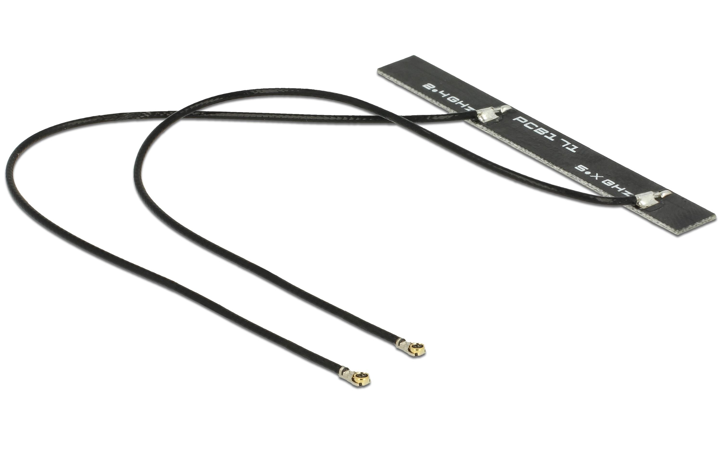 Delock WLAN Antenne, 2x MHF 4L Stecker Klebemontage, Dualband, 3-5dBi