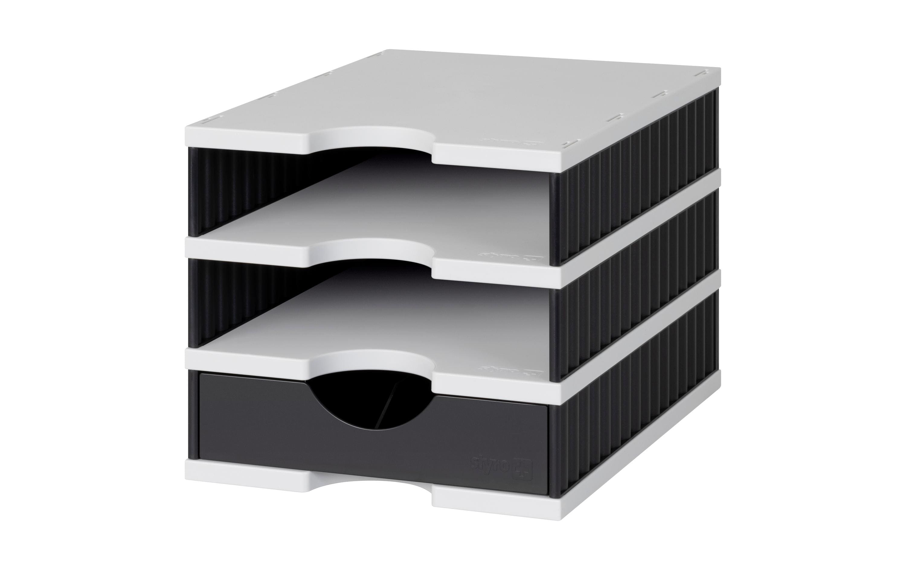 Styro Schubladenbox Styrodoc Uno 3 Fach und 1 Schublade, schwarz/grau