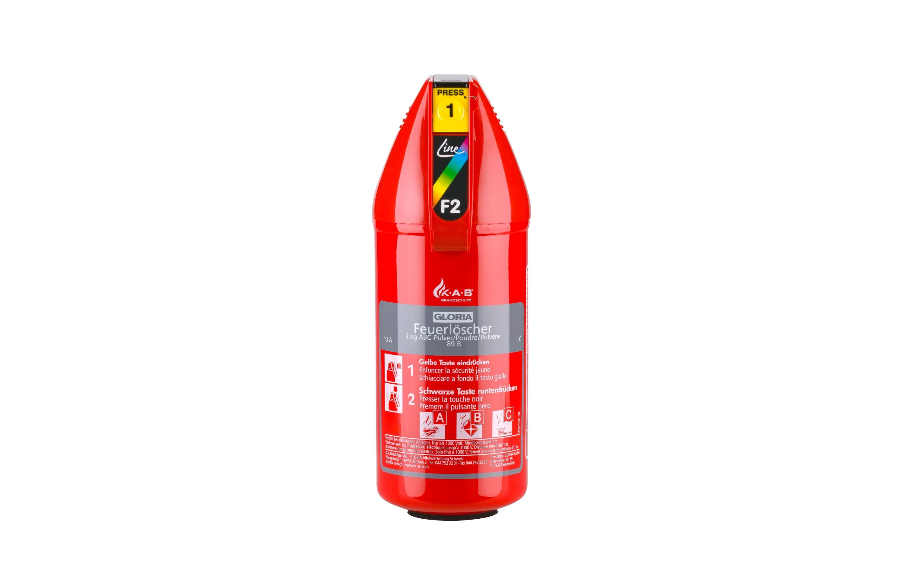 K.A.B GLORIA Feuerlöscher Pulver Brandklasse ABC, 2 Kg