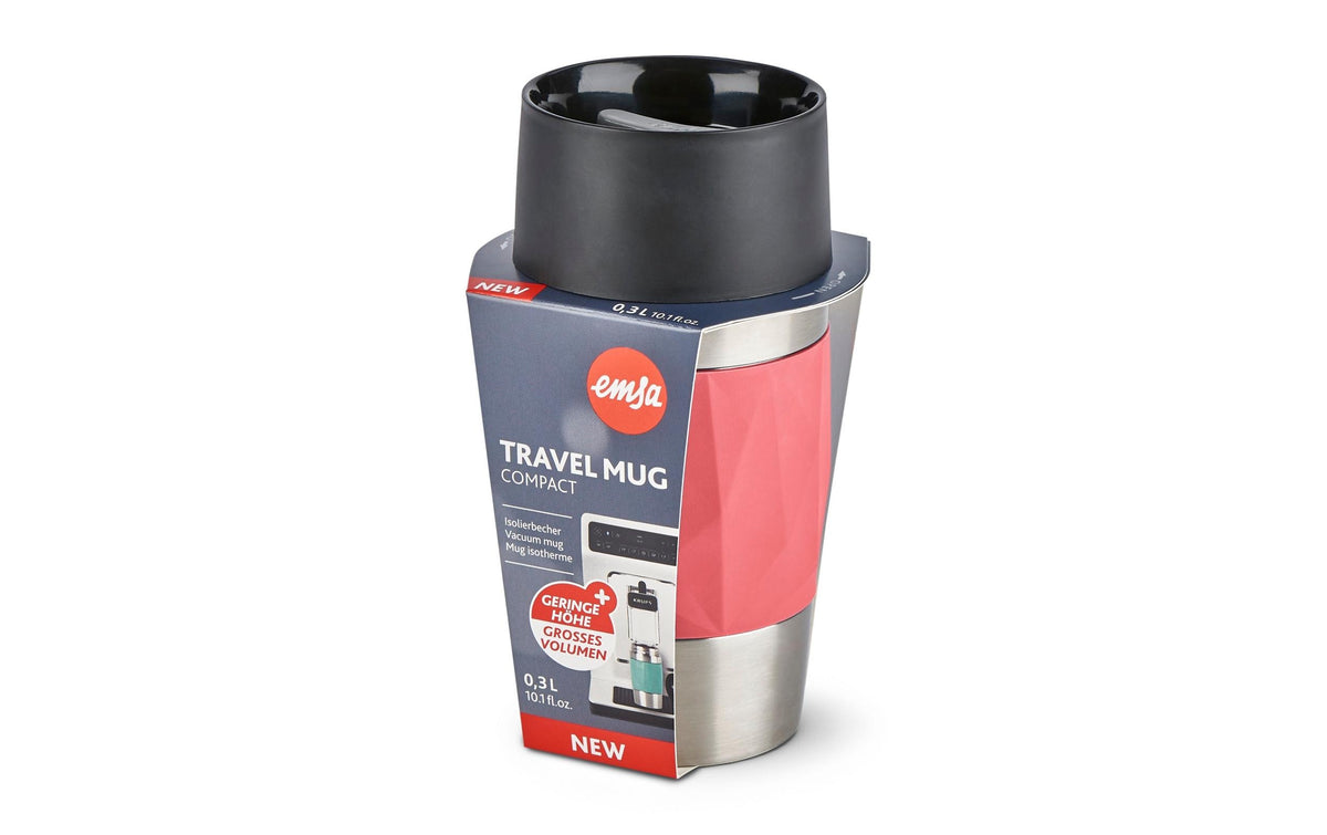 Emsa Travel Mug Compact 0.3L Koralle vakuumisolierter Edelstahlkörper,100% dicht