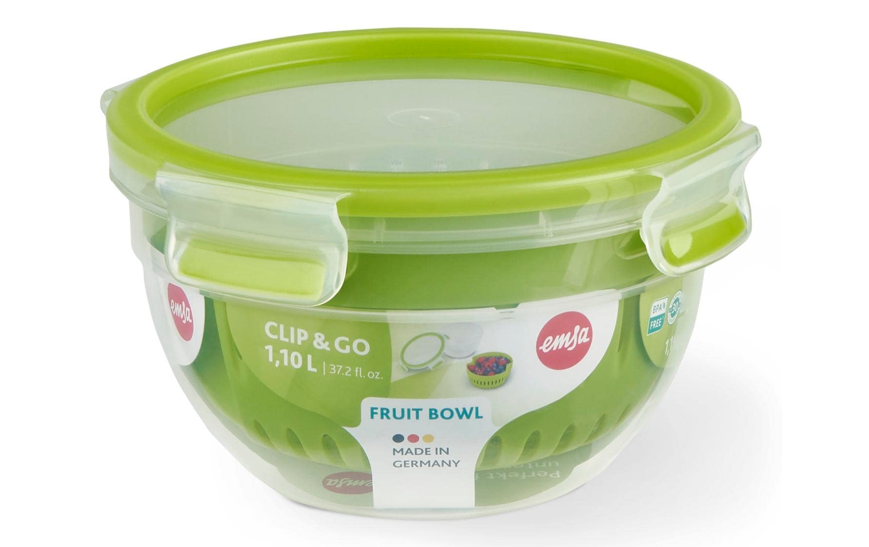 Emsa Frischhaltedosen Clip & Go Fruit Bowl 1.1L, mit Siebeinsatz, 100% dicht