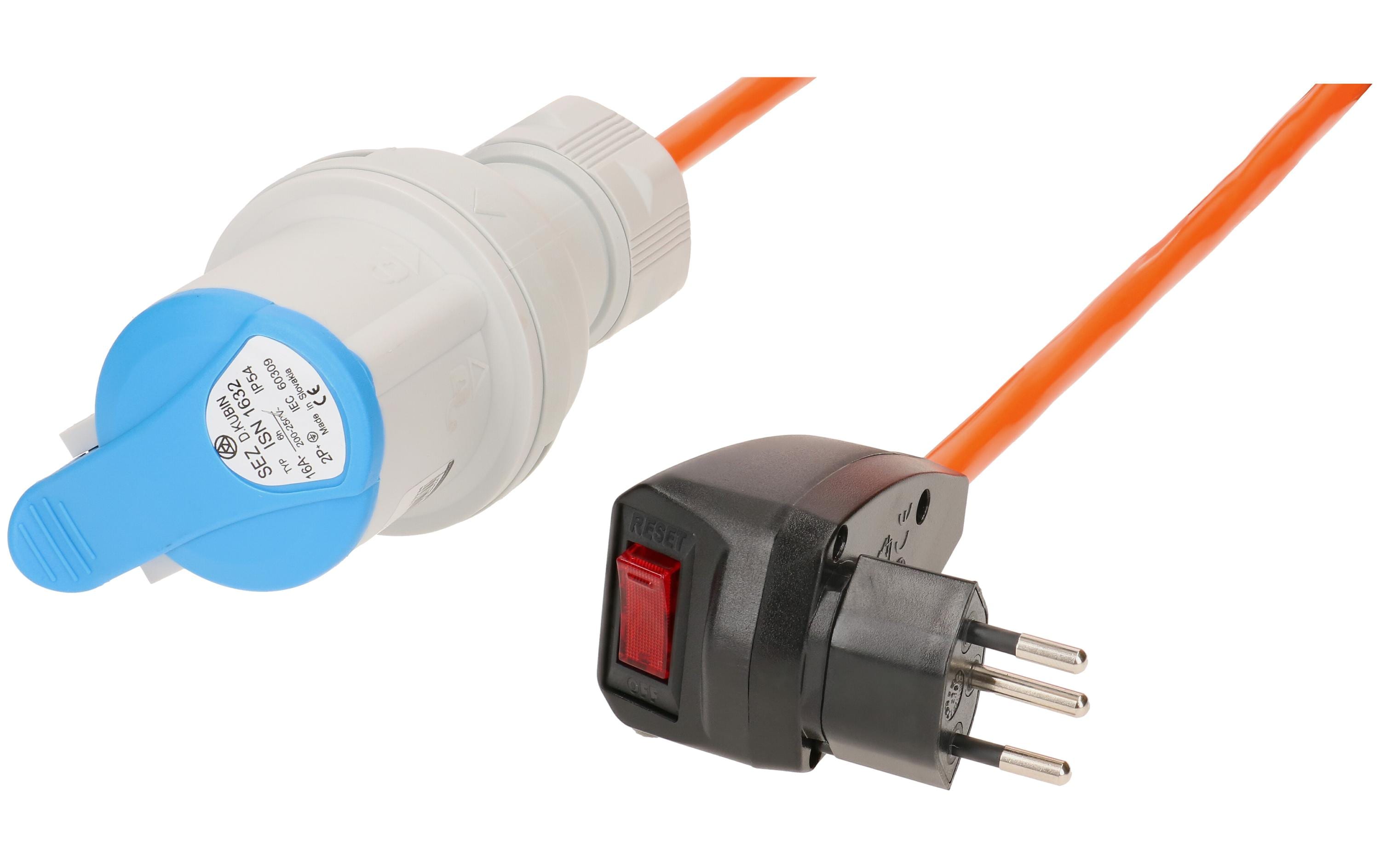maxCAMP Adapterleitung T12/CEE16 15 m, 10A, schwarz mit Überstromschutz