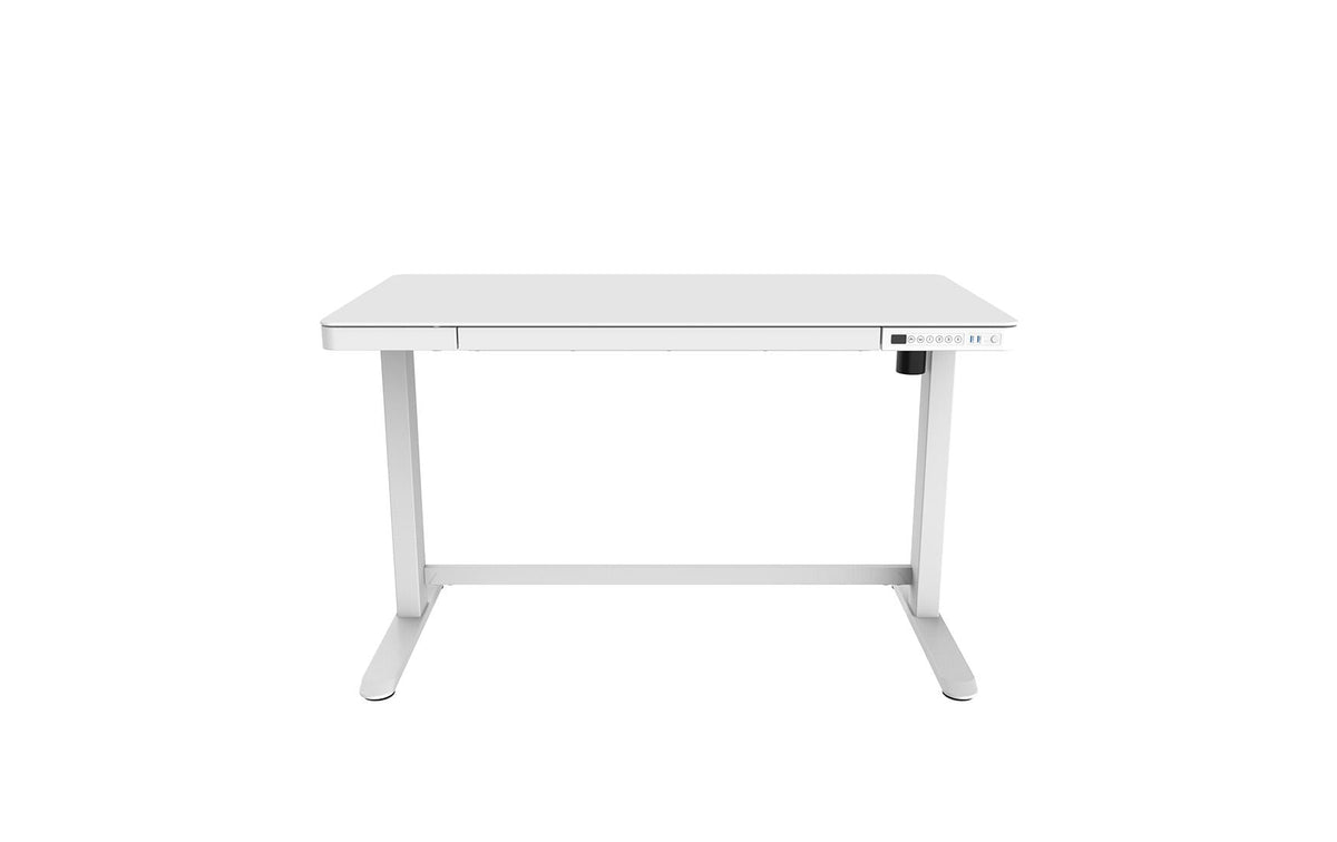Contini Tisch höhenverstellbar weiss mit Glas Tischplatte weiss 1.2x0.6m