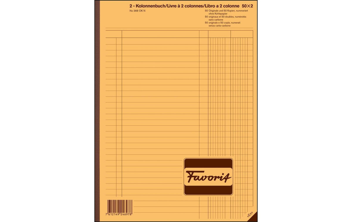 Favorit 2 Kolonnen Durchschreibebuch weiss/weiss, D/F/I, 220x297mm, 50x2 Blatt
