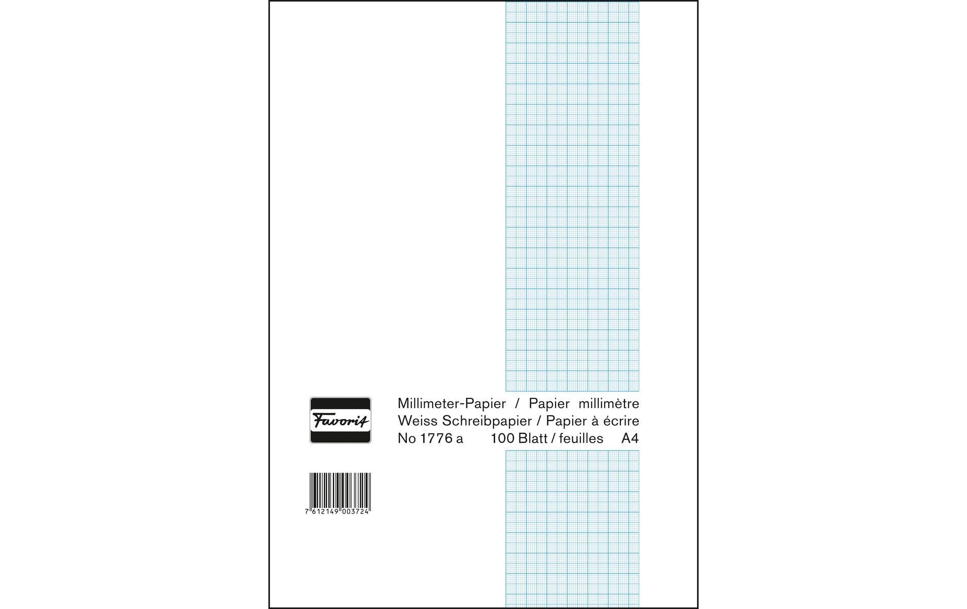 Favorit Millimeterpapier-Block weiss, Netzfarbe blau, 210x297mm, 100 Blatt