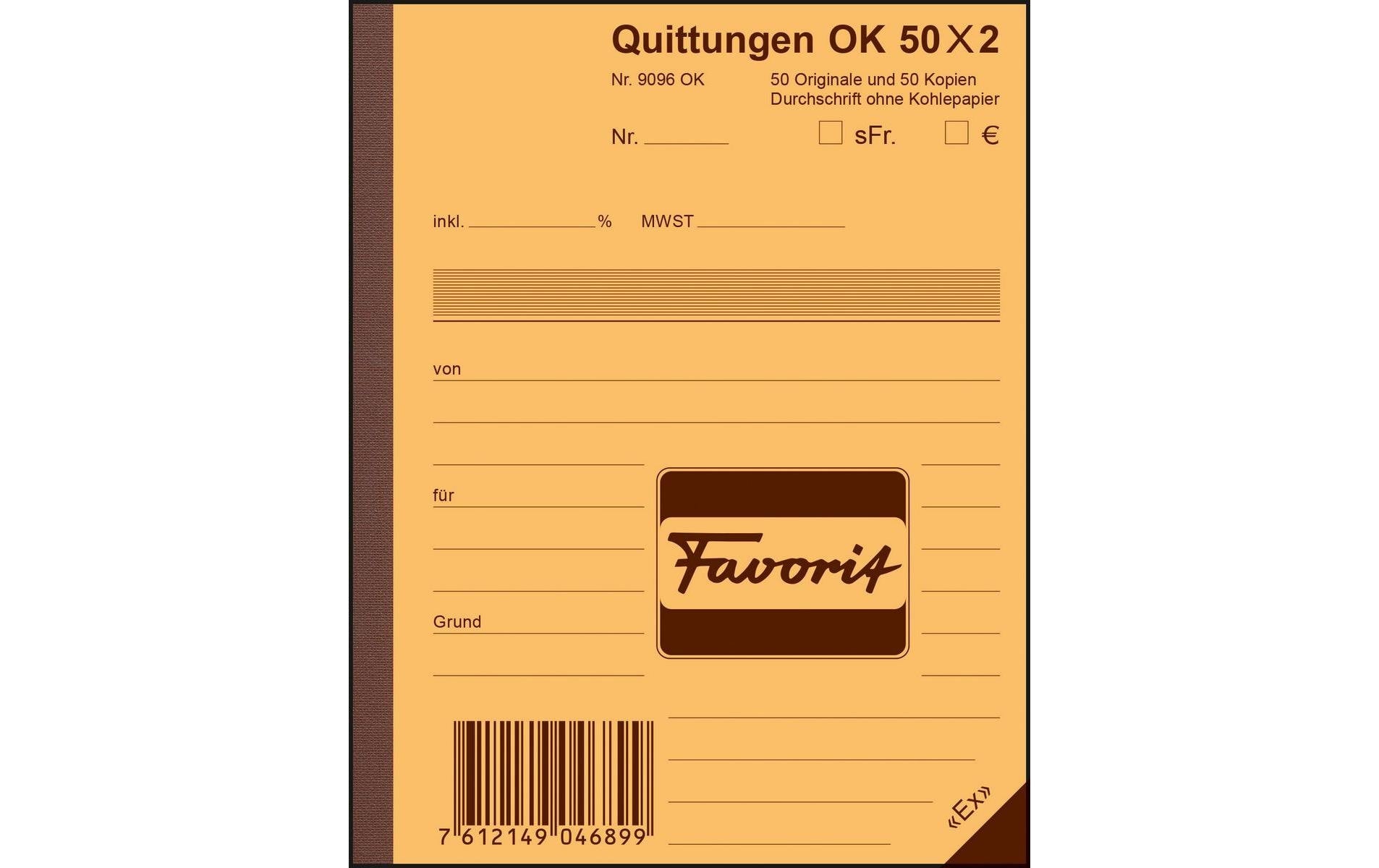 Favorit Quittungen blau/weiss, 113x144mm, 50x2 Blatt