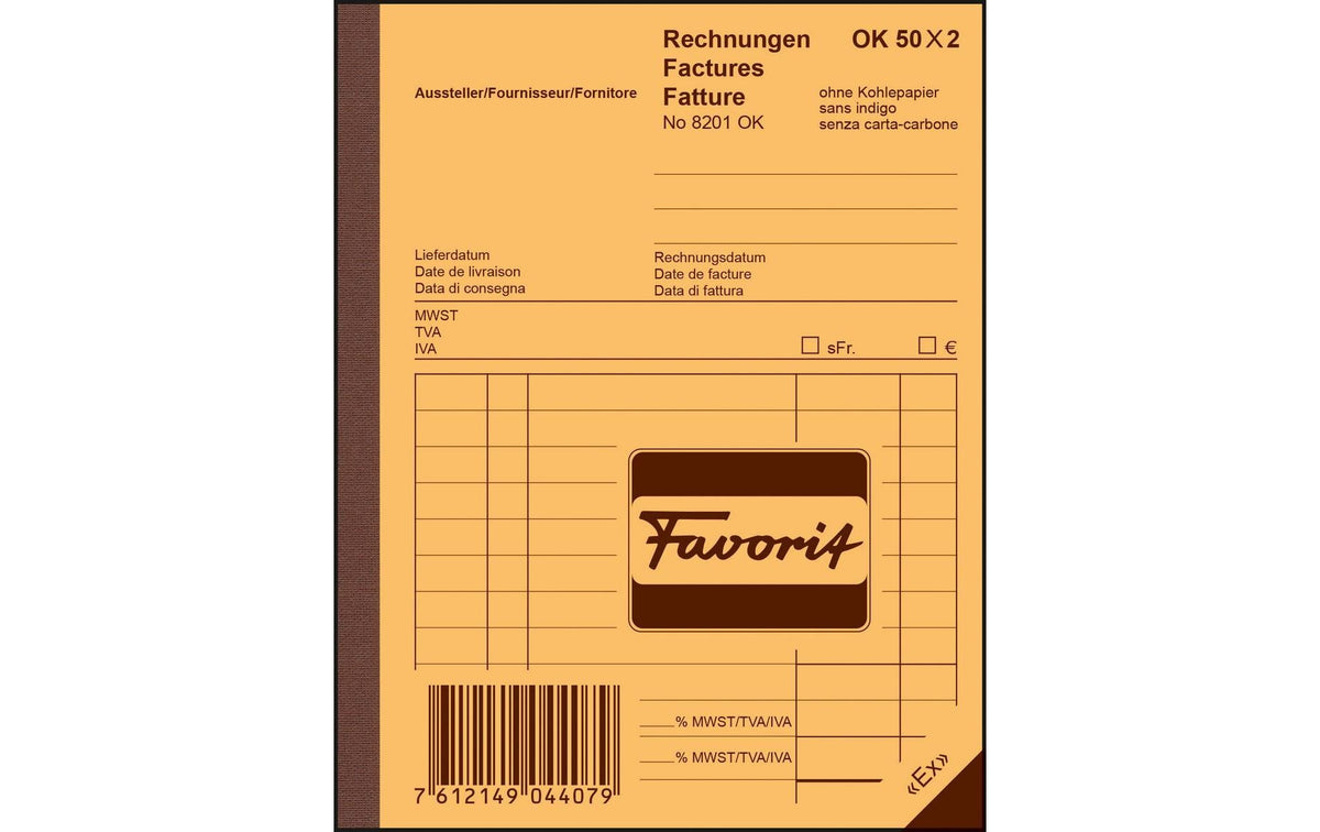 Favorit Rechnungen blau/weiss, D/F/I, 113x144mm, 50x2 Blatt