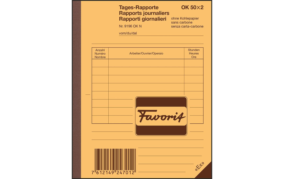 Favorit Tages-Rapporte weiss/weiss, D/F/I, 113x144mm, 50x2 Blatt