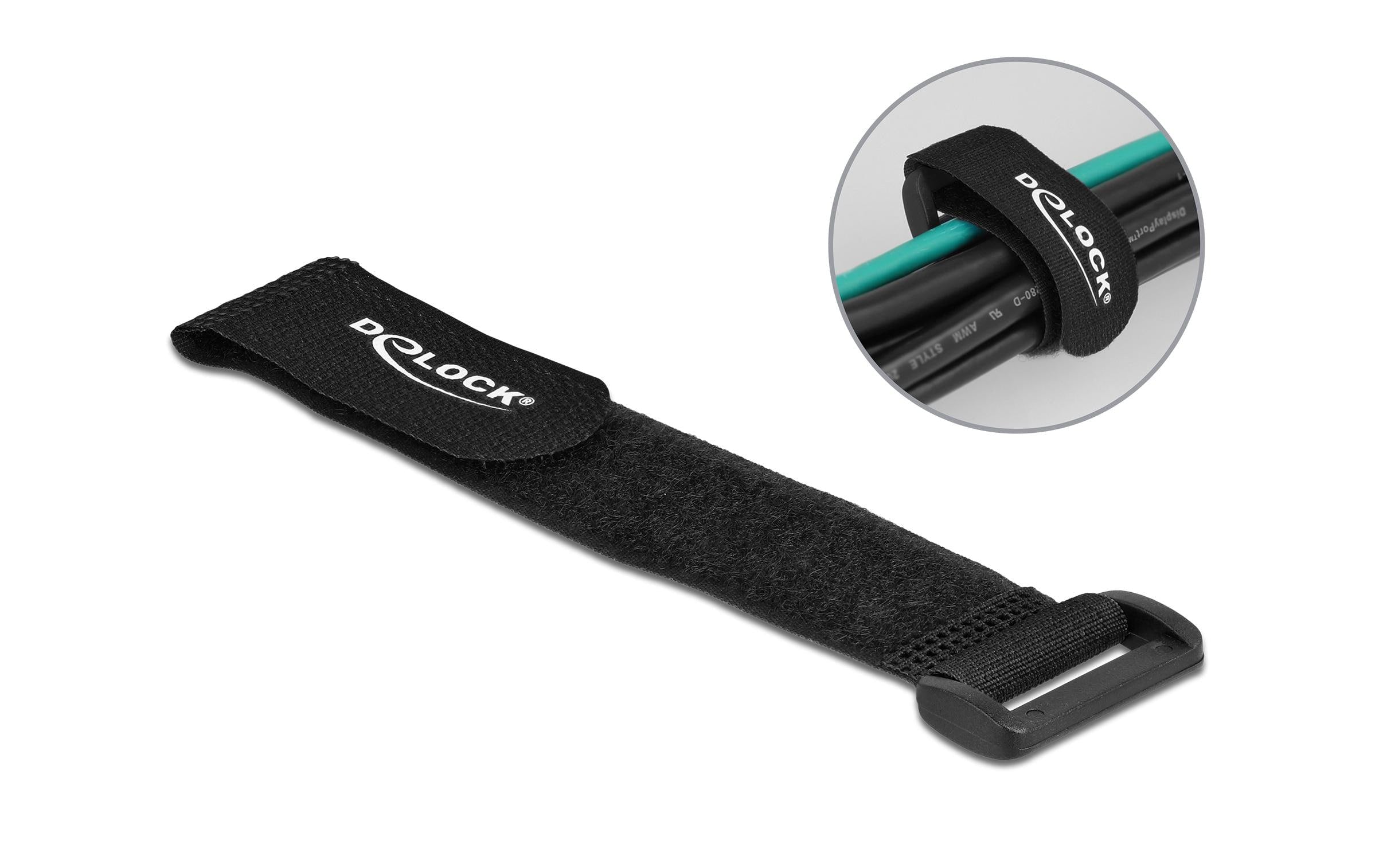 Delock Klett-Kabelbi. 190x25mm mit Schlaufe 5 Stück, Schwarz