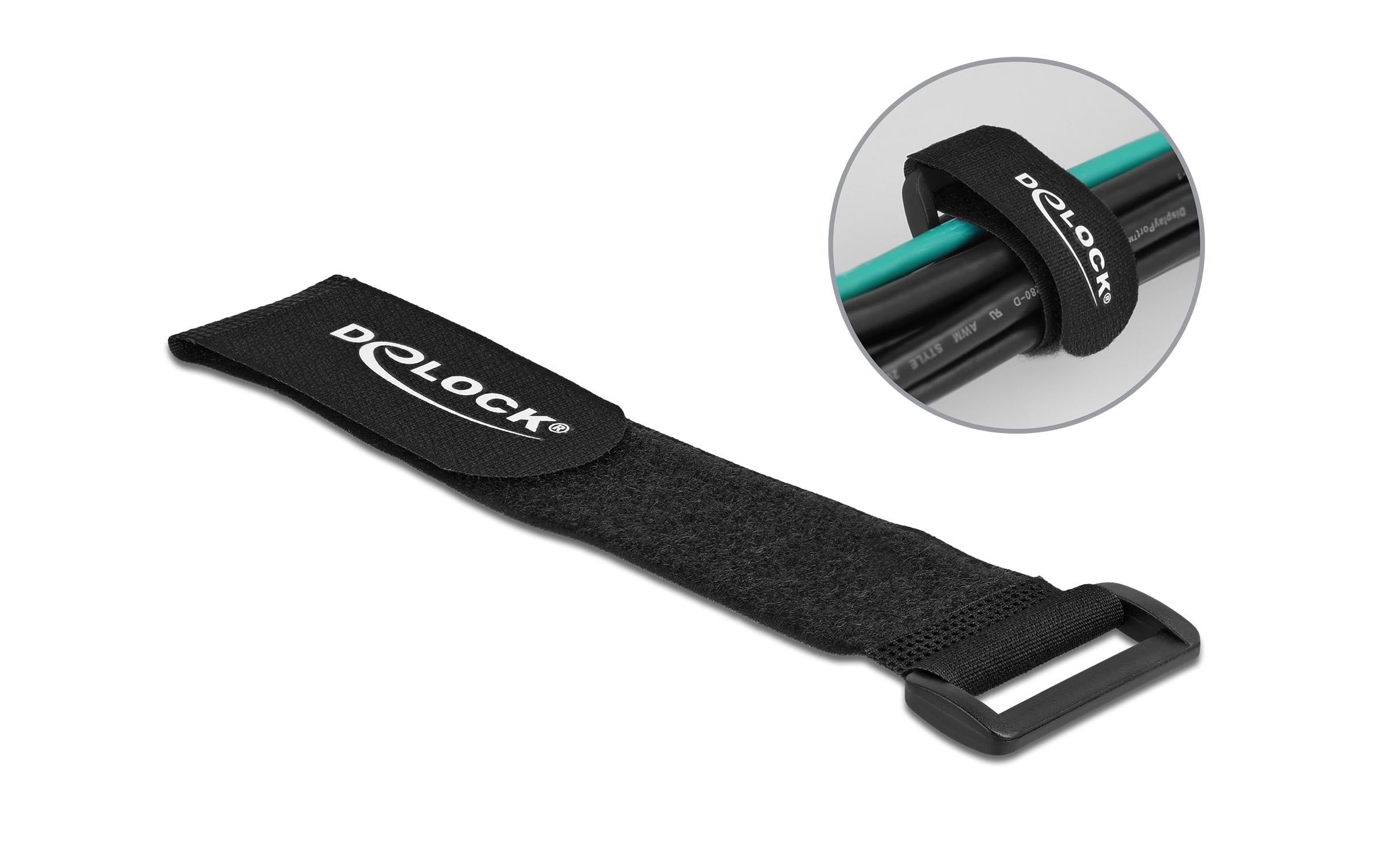 Delock Klett-Kabelbi. 280x38mm mit Schlaufe 3 Stück, Schwarz