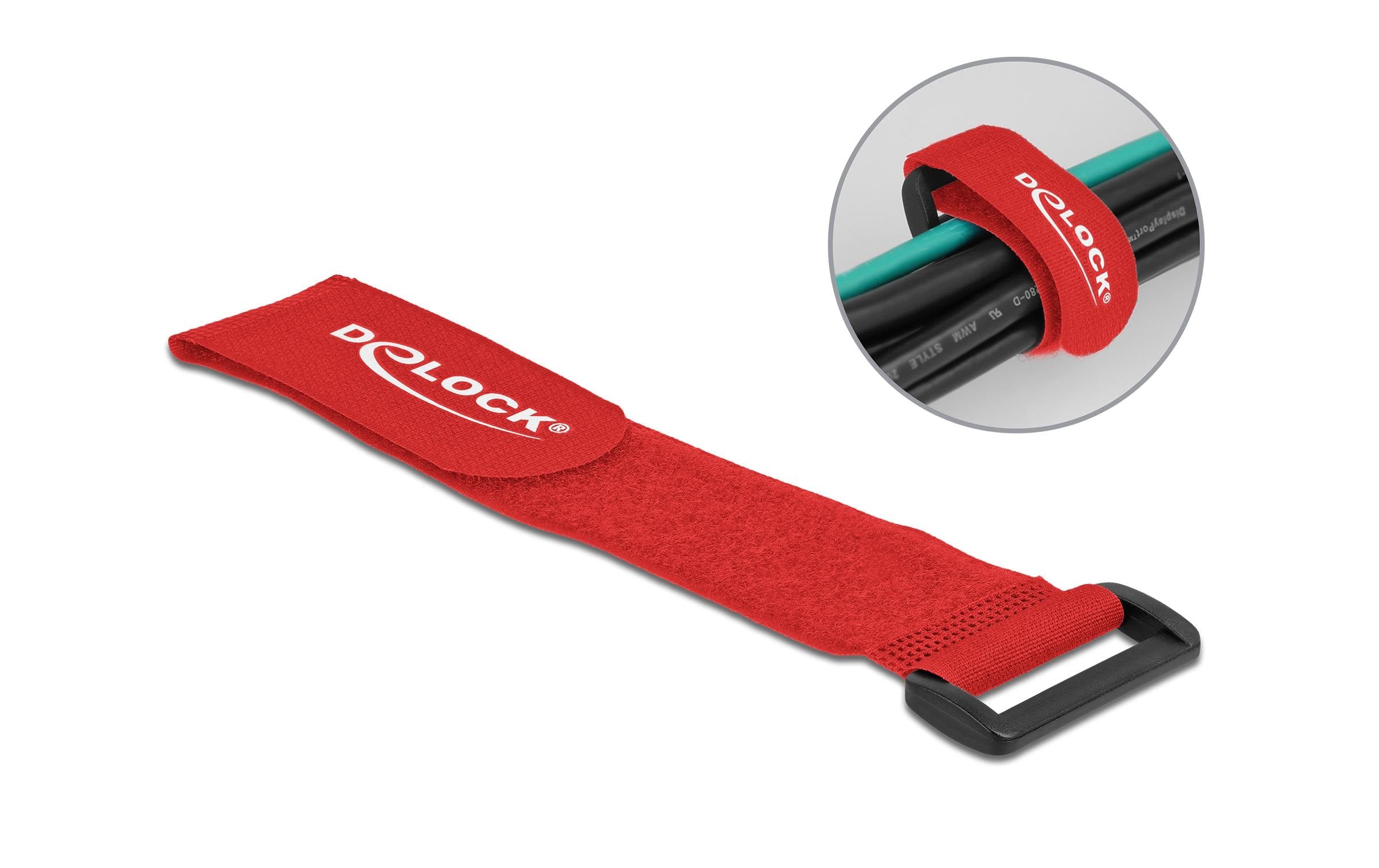 Delock Klett-Kabelbi. 280x38mm mit Schlaufe 3 Stück, Rot