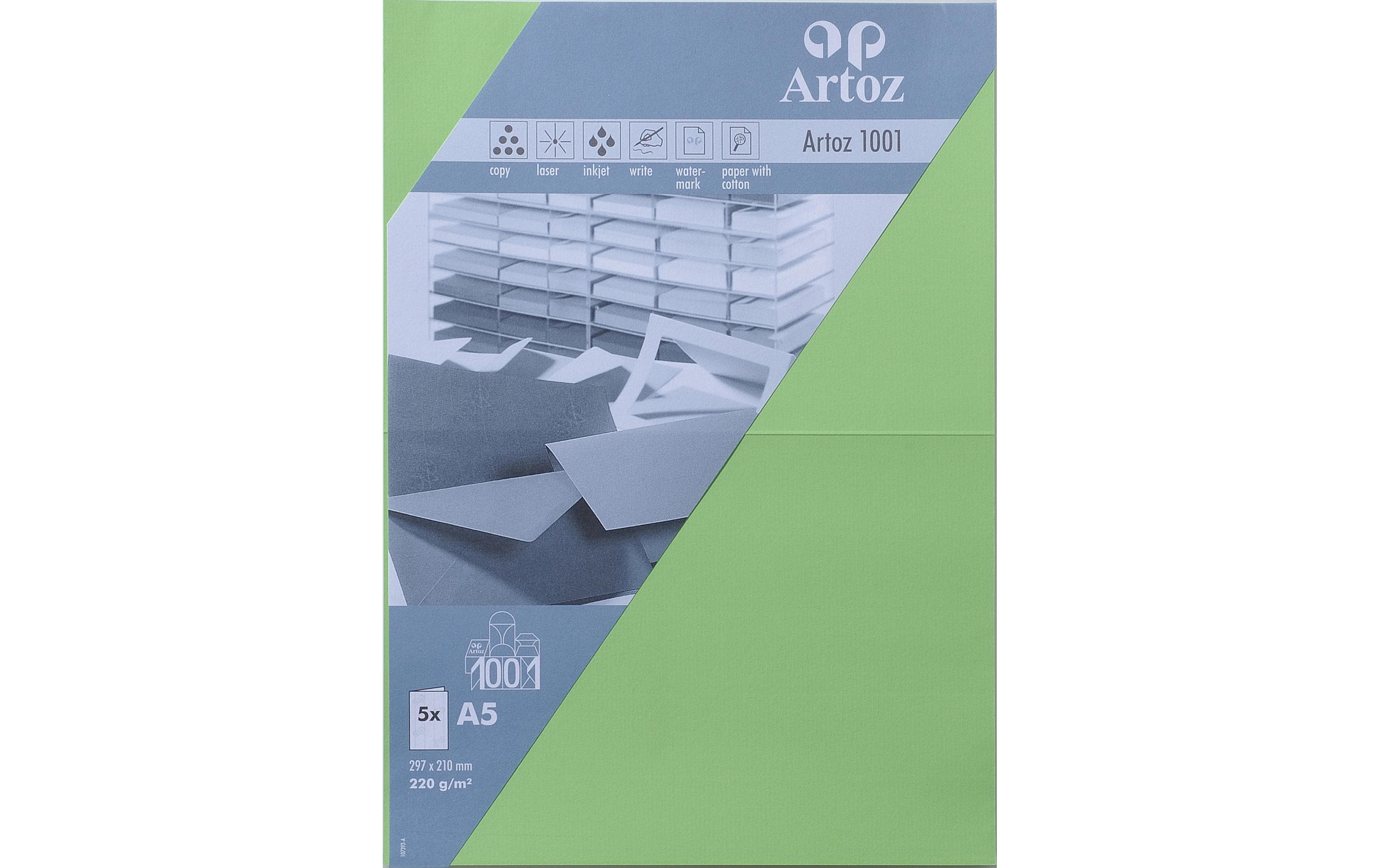 Artoz Blankokarte 1001 A5 220gm2 birkengrün, 5 Stück