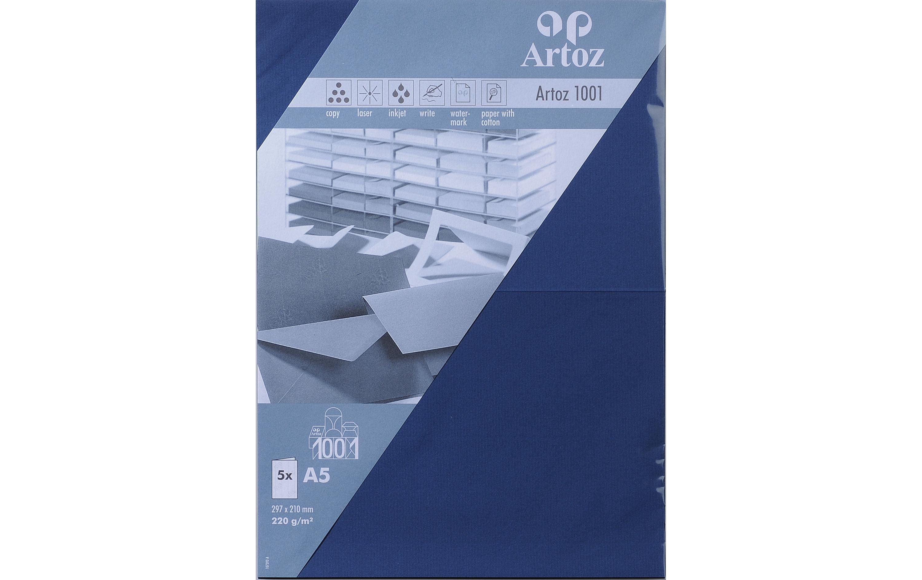 Artoz Blankokarte 1001 A5 220gm2 Classic blue, 5 Blatt