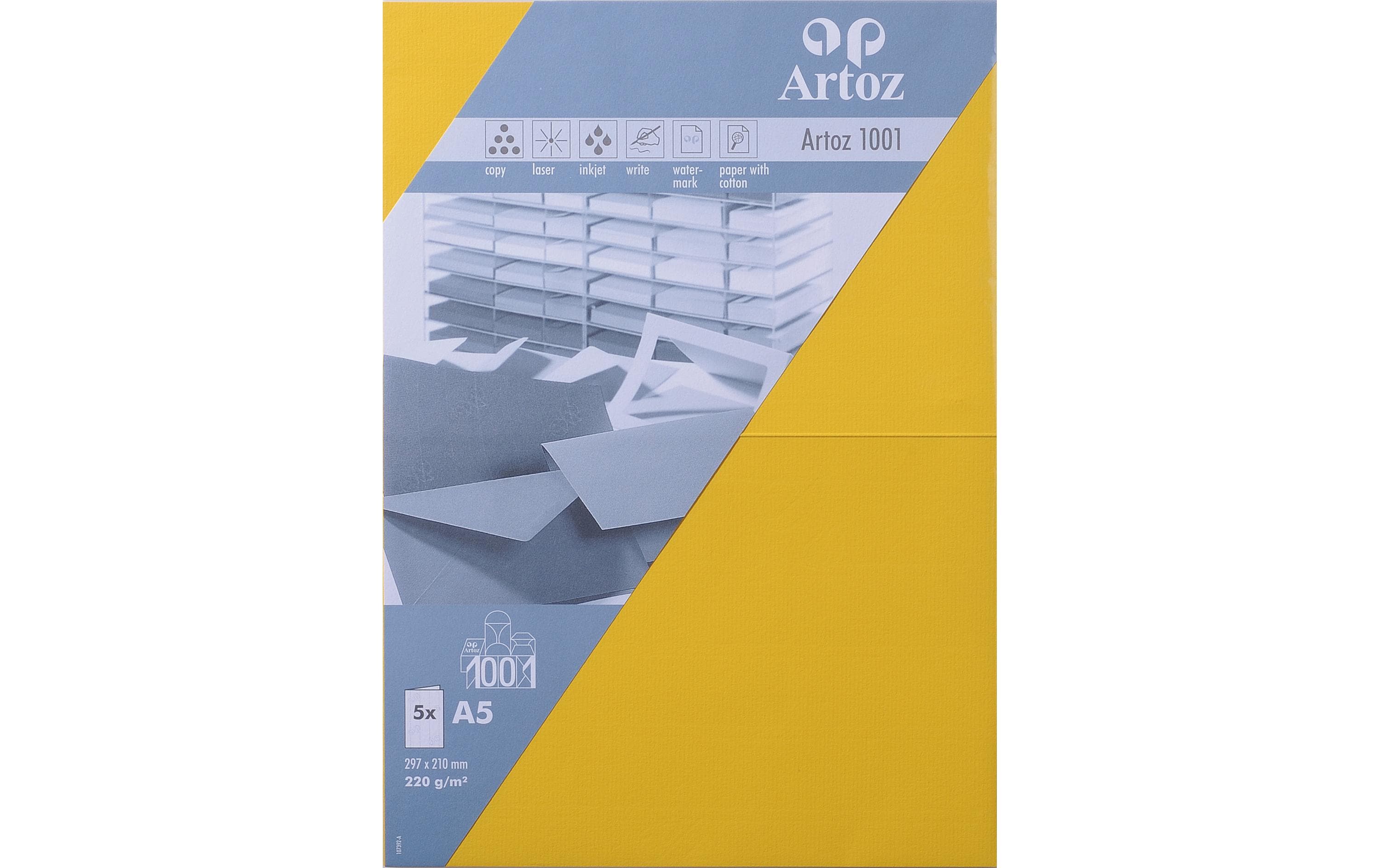 Artoz Blankokarte 1001 A5 220gm2 Sonnengelb, 5 Blatt