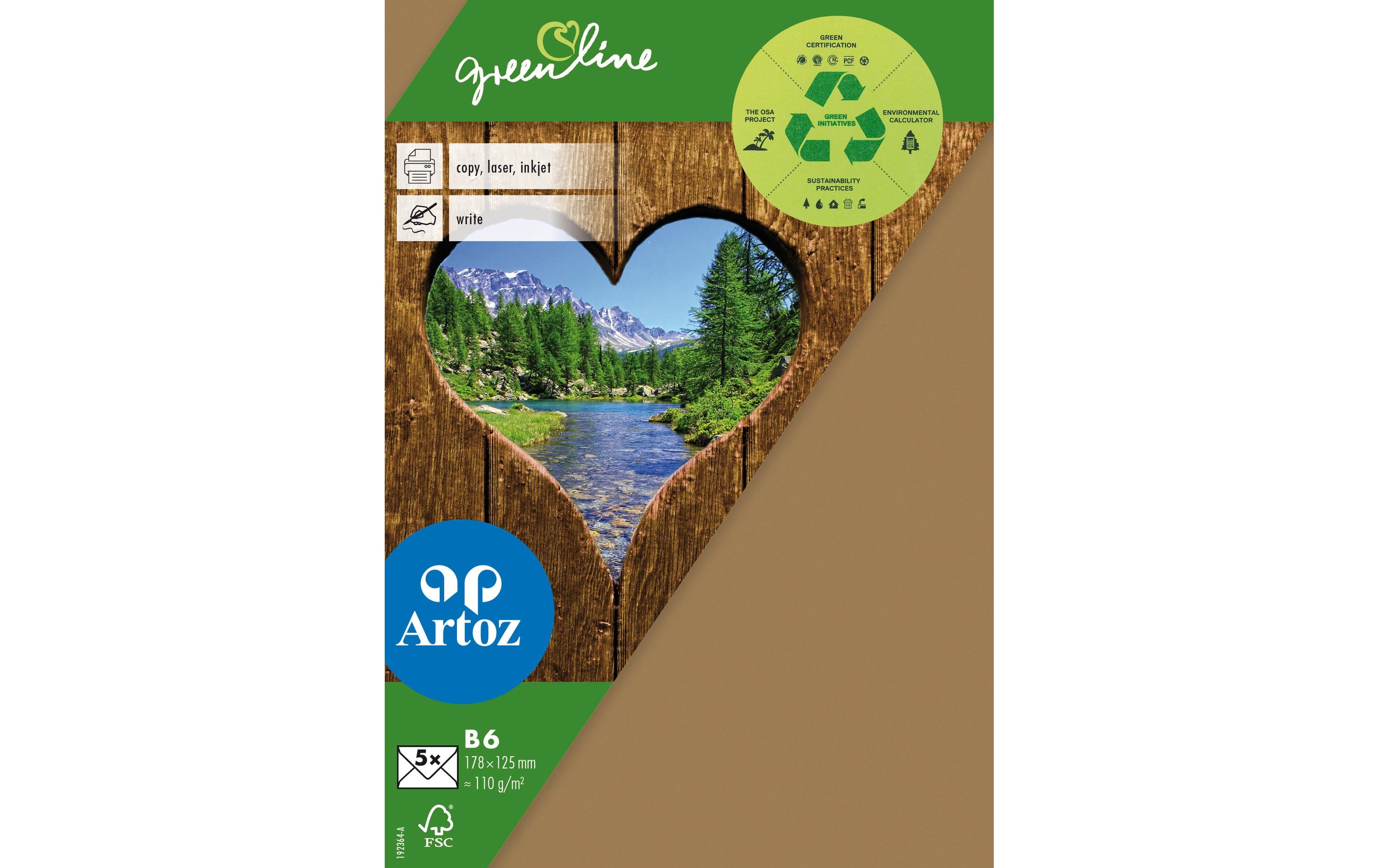 Artoz Couvert Green Line B6 104gm2, Braun, 5 Stück