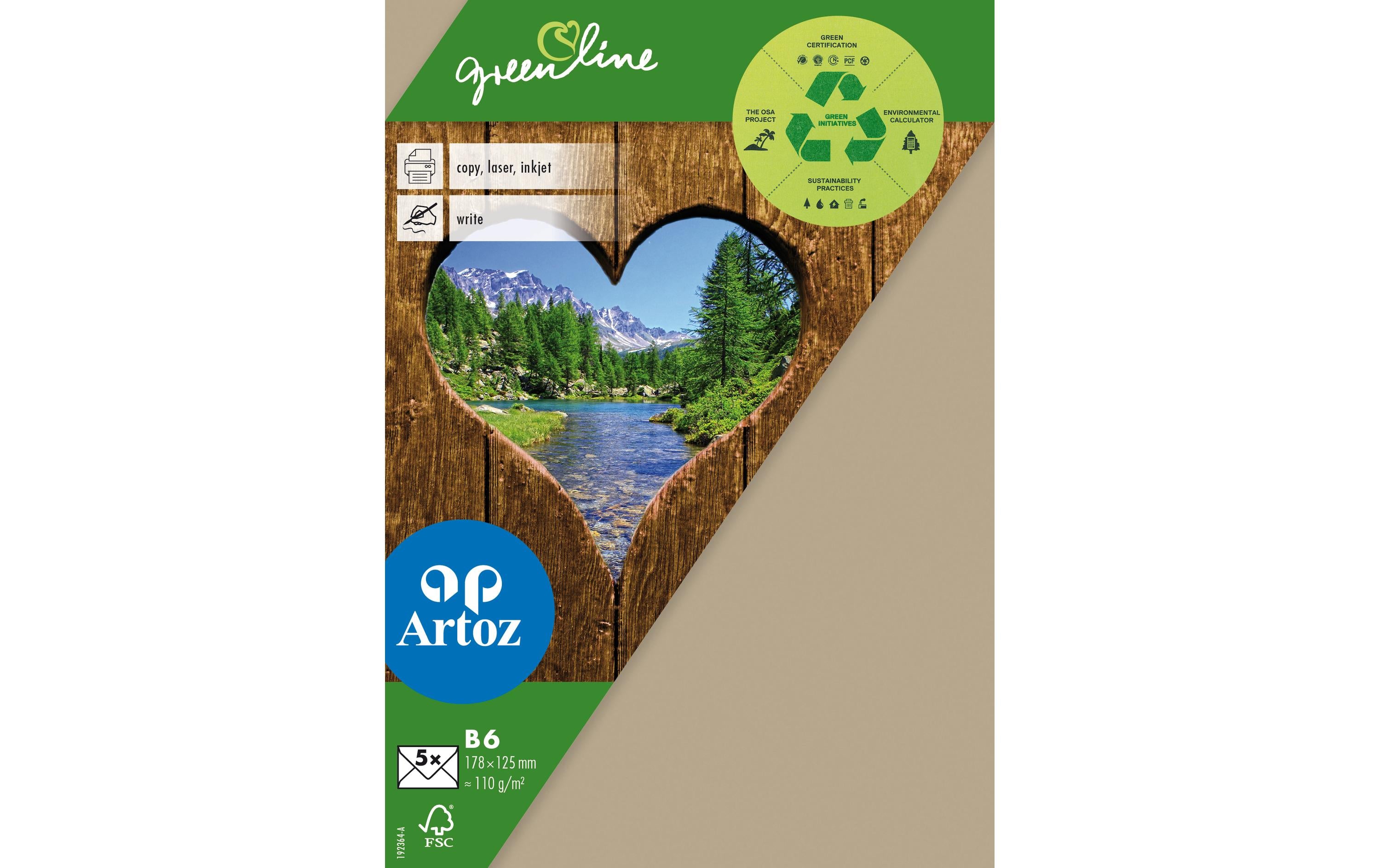 Artoz Couvert Green Line B6 118 gm2, kraft, 5 Stück