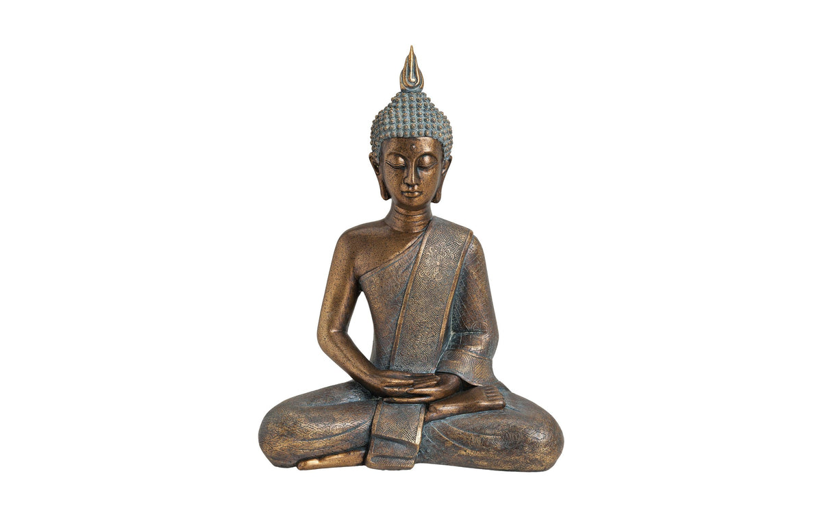 G. Wurm Buddha sitzend, Gold Polyresin, 31 x 17 x 43 cm (BxTxH)