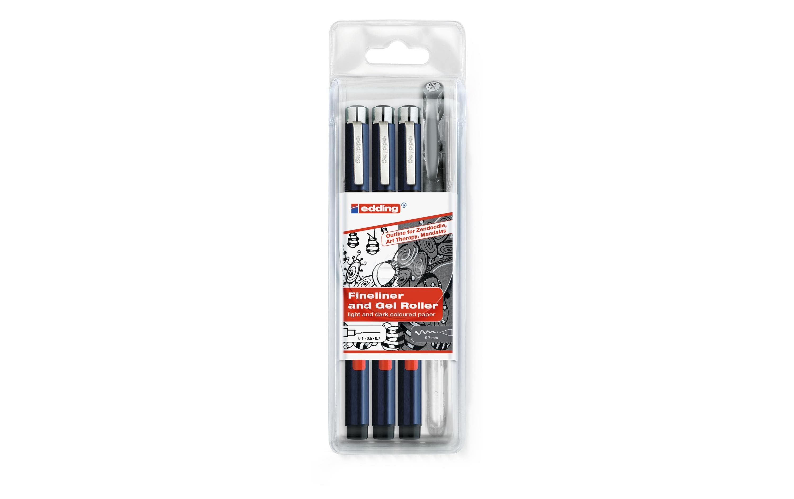 Edding Profipen 1800 3er-Set schwarz 0.1mm, 0.25mm, 0.3mm +  GelRoller 0.7mm