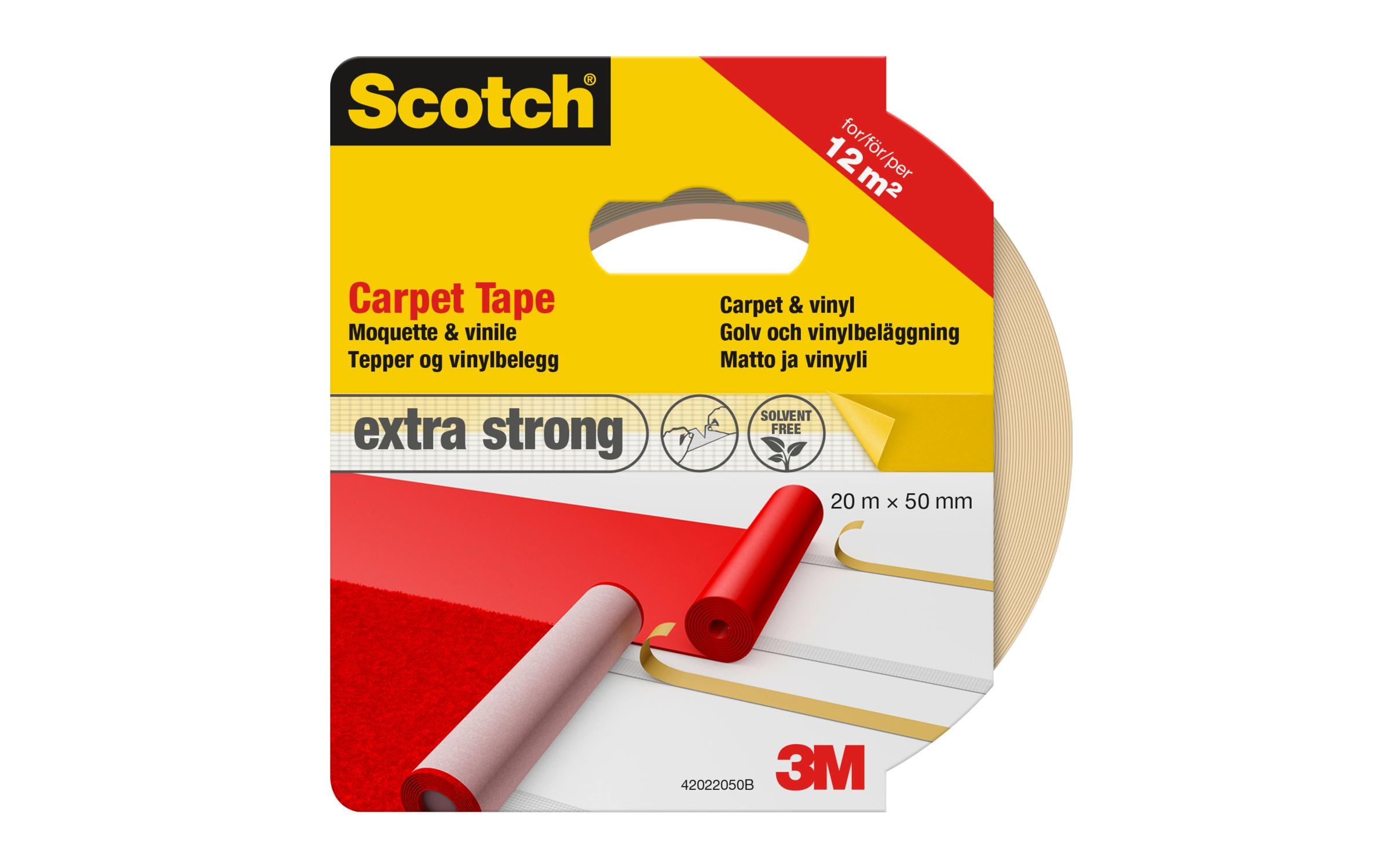 3M Scotch Doppelseitiges Klebeband für Teppich und Vinyl, 50 mm x 20 m