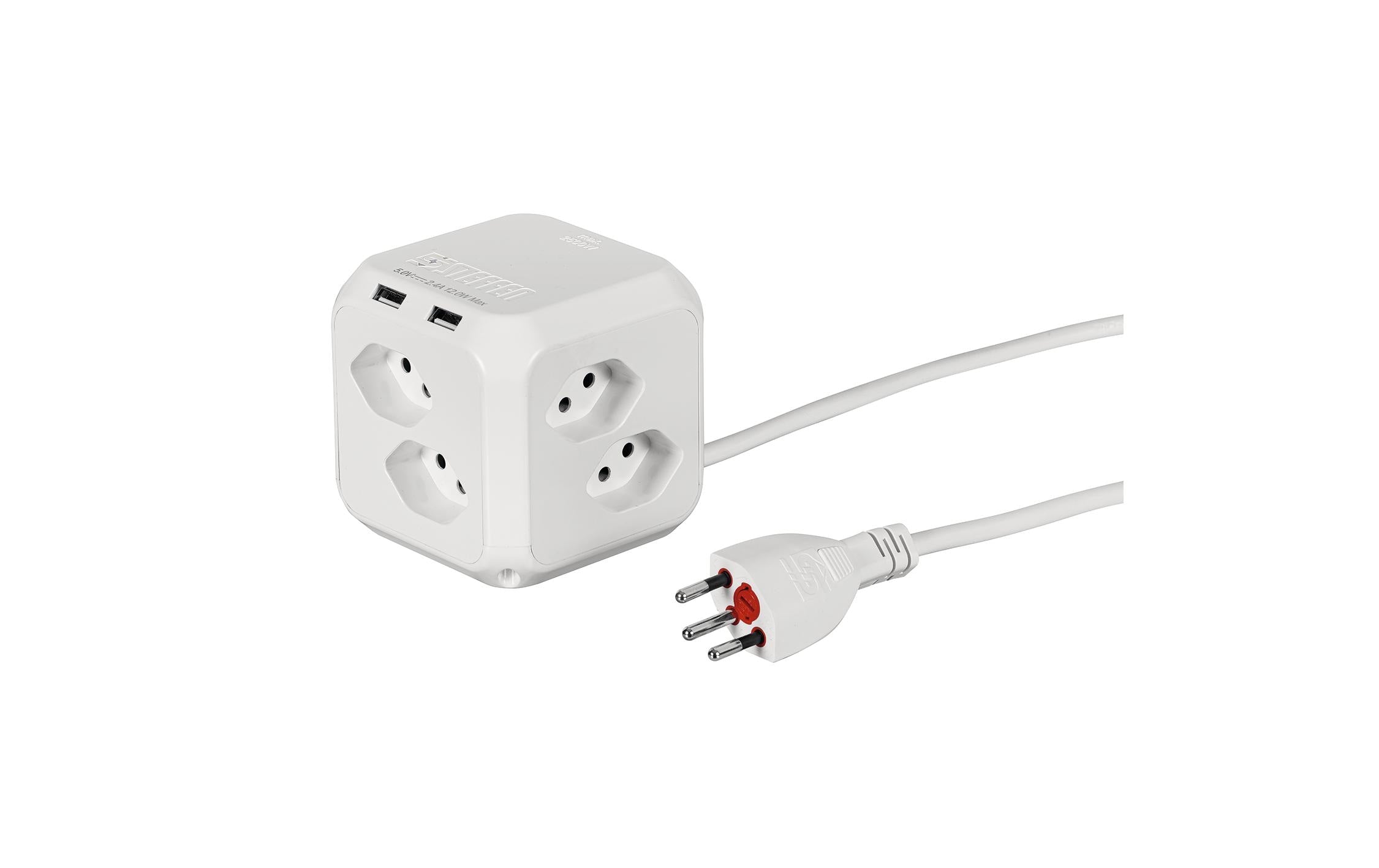 Steffen CUBE mit 2x USB-A 2.4A weiss 8x T13, 1.5m Zuleitung, mit Klebeband