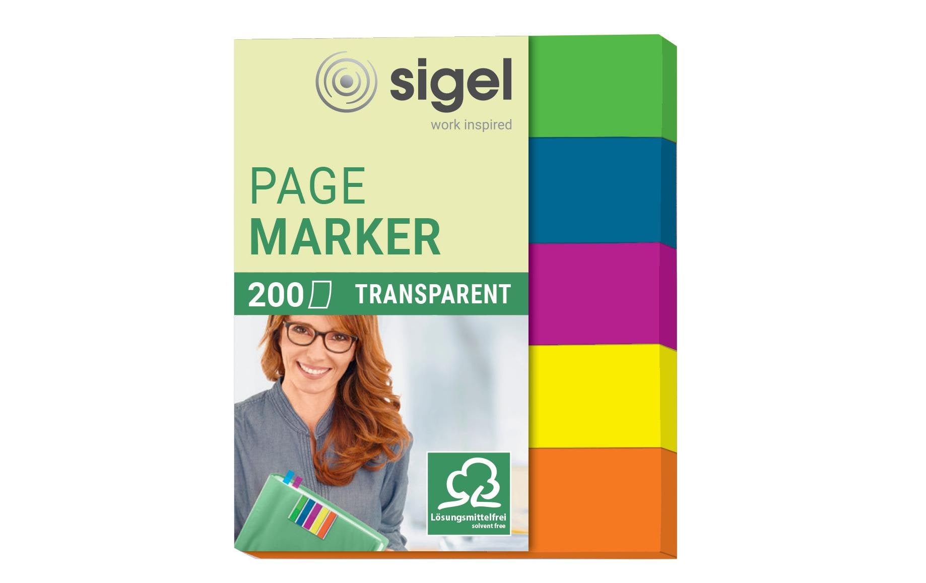 Sigel Haftmarker mini 5 Farben im Pocket gr/bl/pi/ge/or 50x12mm, 200 BL