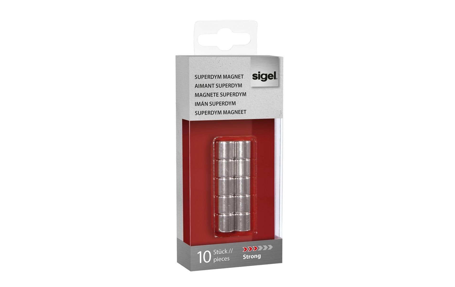 Sigel Magnete "Strong" Zylinder, silber Haftkraft ca. 8 Blatt Ø 10x10 mm, 10 ST