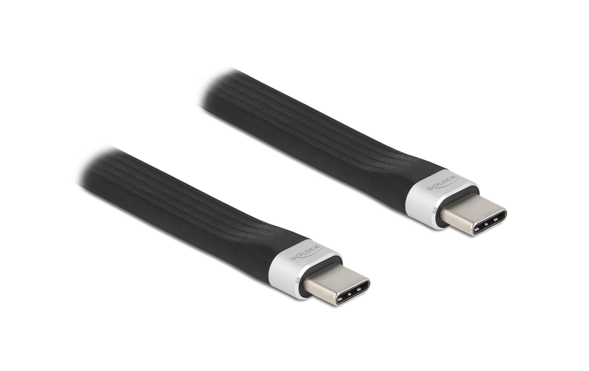 Delock USB3.2 Gen2 Flachbandkabel, C-C 10Gbps, 13.5cm, Farbe: Silber/Schwarz