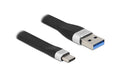 Delock USB3.2 Gen1 Flachbandkabel, A-C 10Gbps, 13.5cm, Farbe: Silber/Schwarz