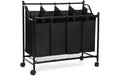Songmics Wäschekorb Schwarz, Stahlrohr Polyester,4x35LSäcke,67/81x87.5x38.5(HxLxB)