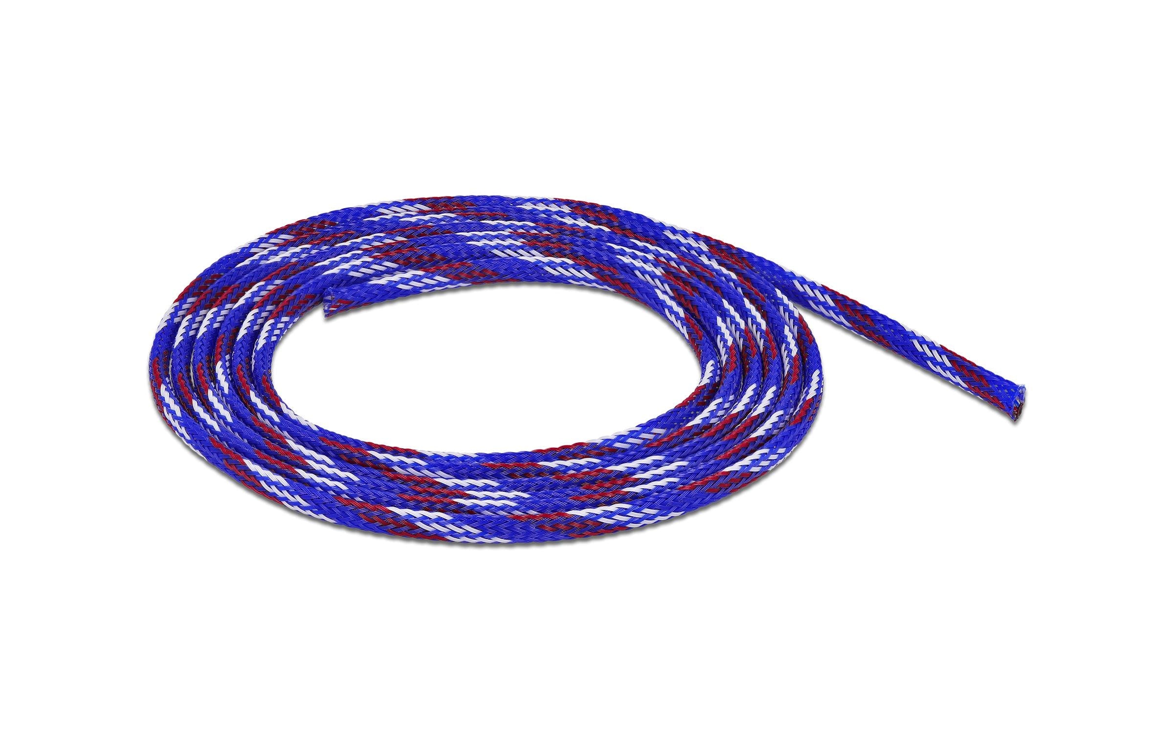 Delock Geflechtskabelschlauch, 2mx6mm dehnbar,schneidbar, Farbe: Blau/Rot/Weiss
