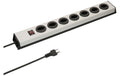 Steckdosenleiste 7xT13, quer, mit Schalter leuchtend, silber/schwarz