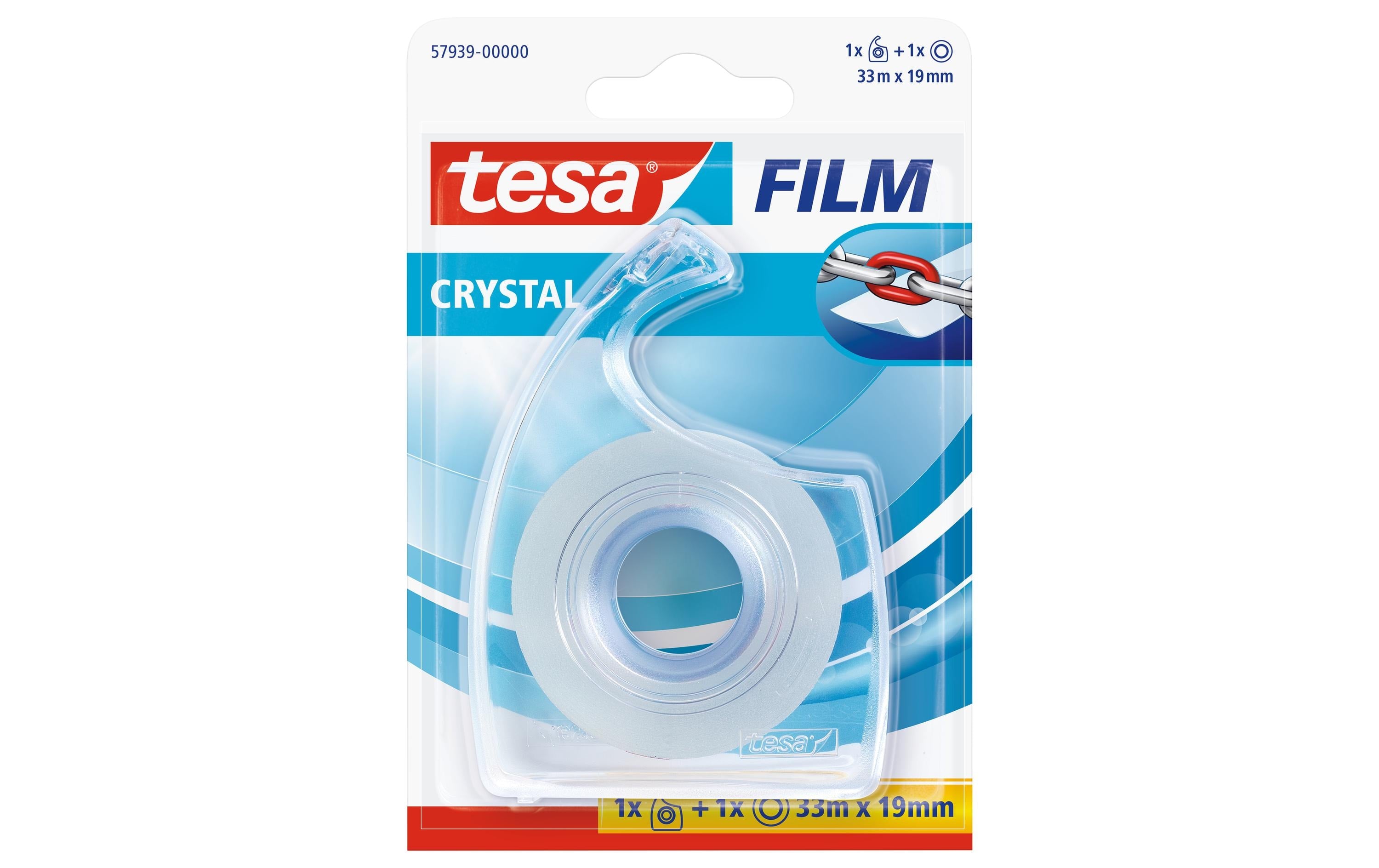 Tesa Klebeband Tesafilm crystal 33m x 19mm, 1 Rolle + Easy Cut Abroller