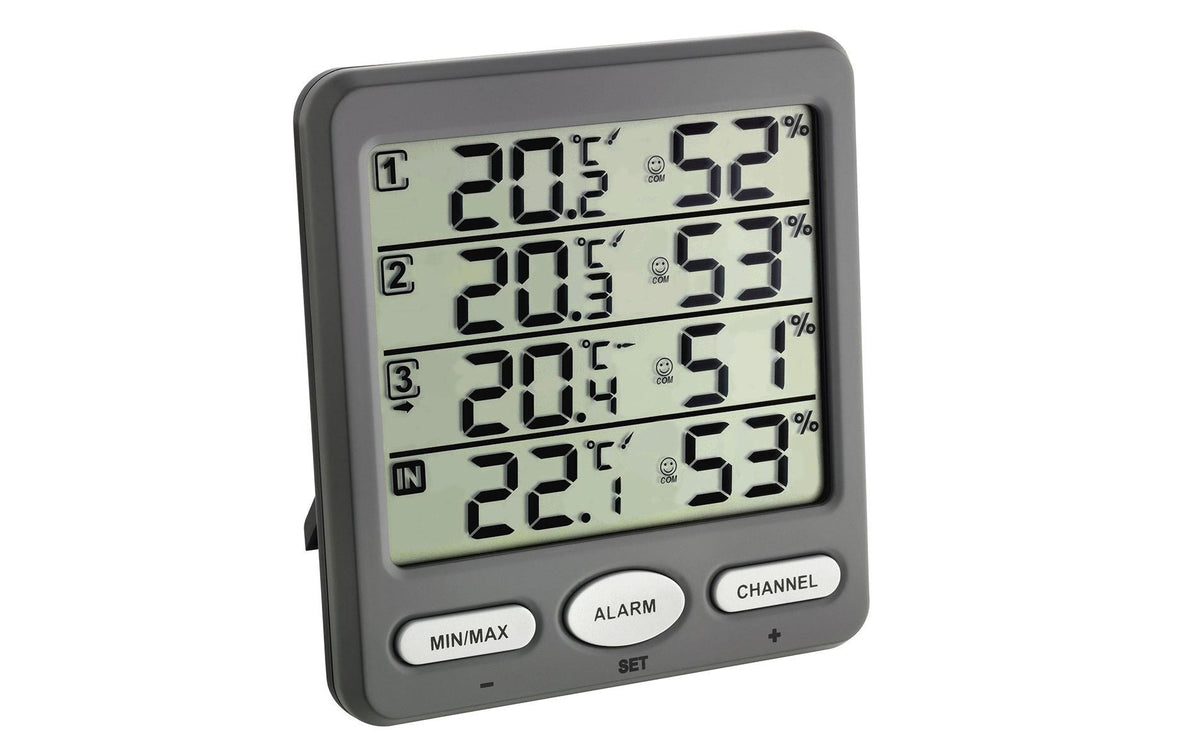 TFA KLIMA-MONITOR Funk-Thermo-Hygrometer ohne Batterie, inkl. 3 Sender 30.3208