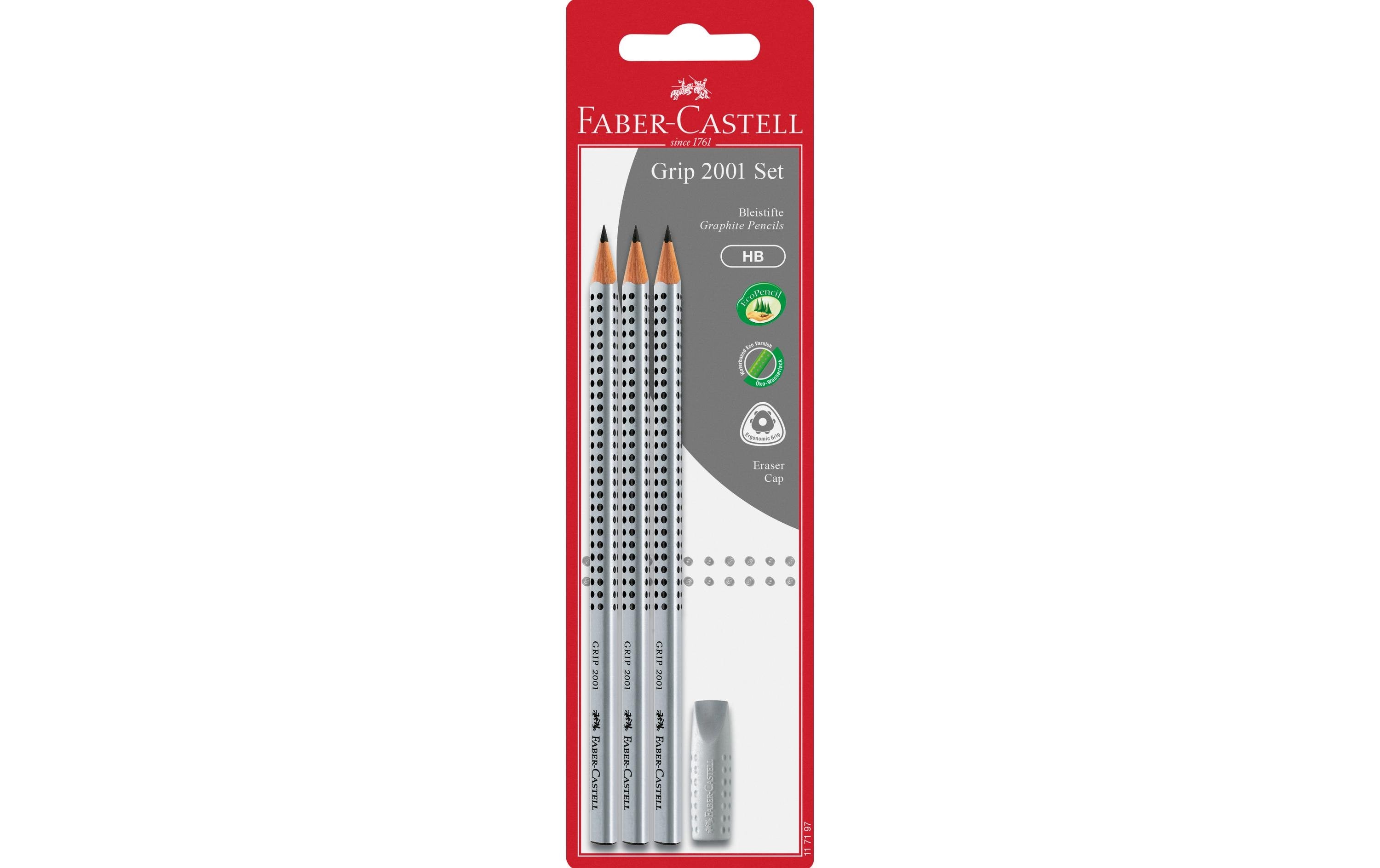 Faber-Castell Bleistift Grip 2001 Set HB Härte:B, 3 Bleistifte, 1 Radierer