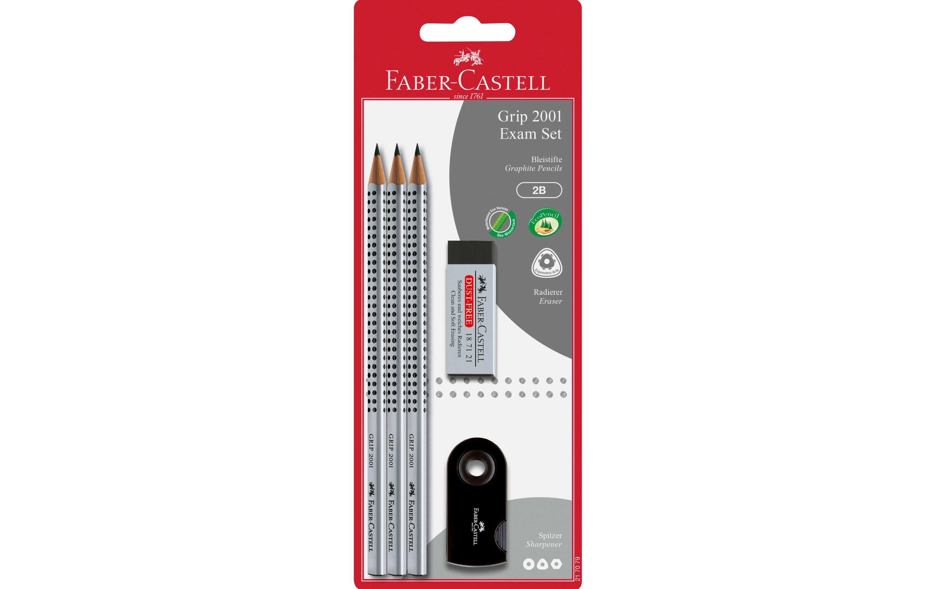 Faber-Castell Bleistift Grip 2001 Härte:2B, 3 Bleistifte, 1 Radierer,1 Spitz.
