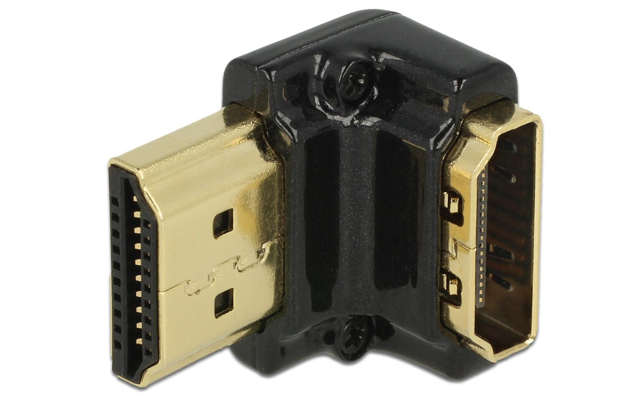 Delock Adapter HDMI-A Buch.- HDMI-A Steck. 4K 90° Gewinkelt unten, Schwarz