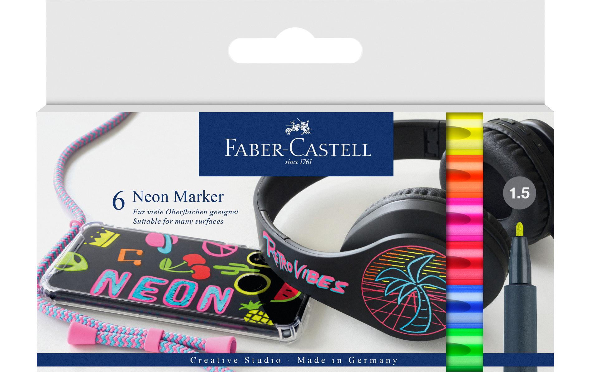 Faber-Castell Permanent Marker Neon 6er Etui, Rundspitze