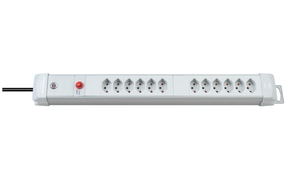 Brennenstuhl Premium-Line Steckdosenleiste 12xT13, ohne Schalter, lichtgrau, 3m Kabel