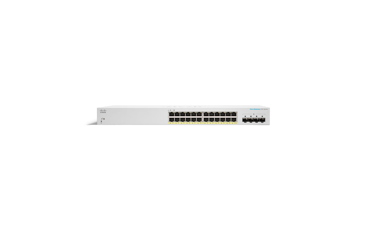 Cisco CBS220-24P-4G: 24 Port Smart Switch 24xGE, 24xPoE+ (195W), 4xGE/SFP