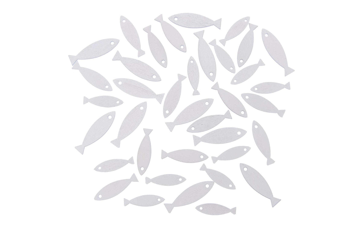 Rico Streudeko Holz Fisch weiss 36 Stück, 8,5x30mm - 11,5x40mm